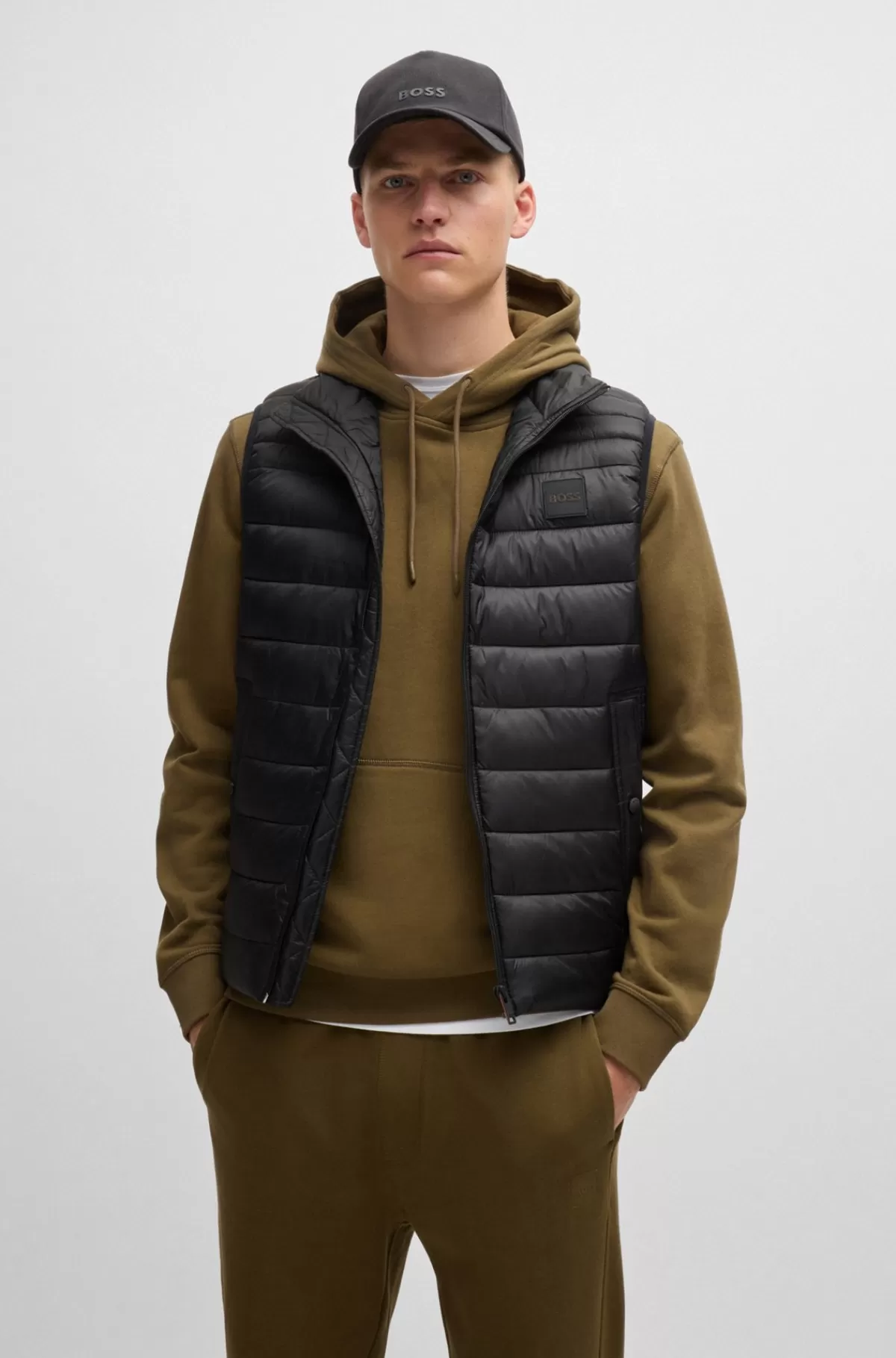 HUGO BOSS Vandskyende Slim Fit Vest Med Logomærke Sort Clearance
