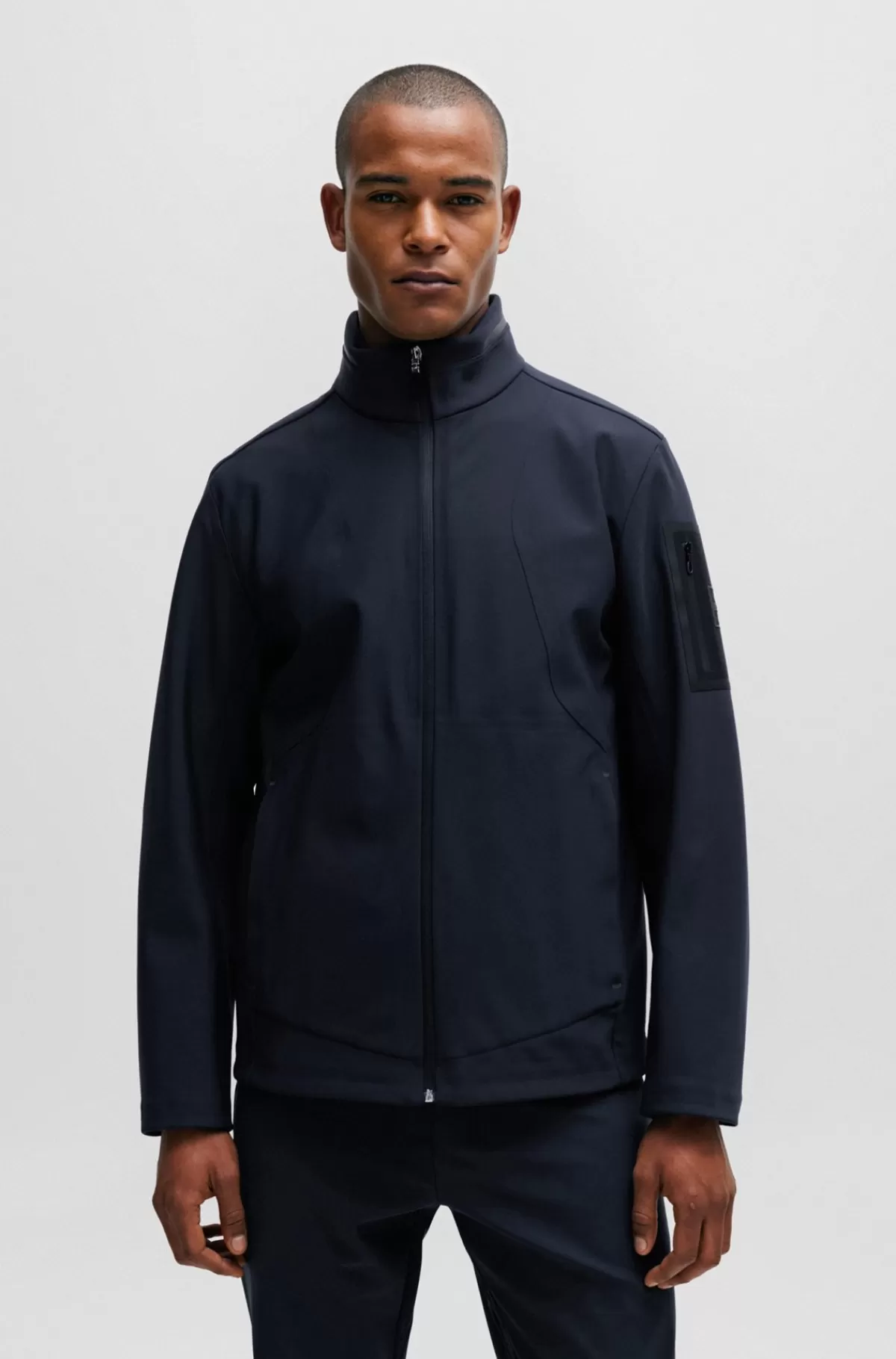 HUGO BOSS Vandskyende, Softshell-jakke Med Brandet ærmelomme Mørkeblå Online