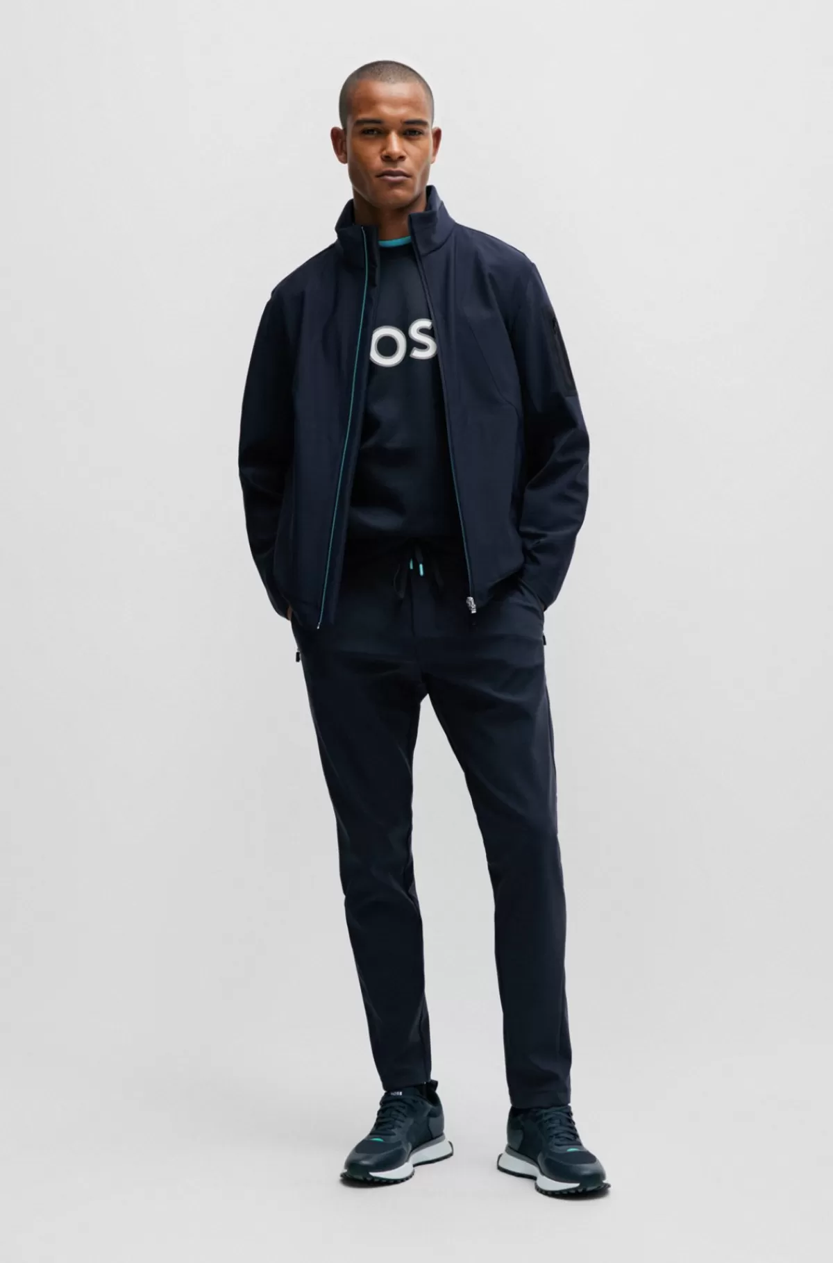 HUGO BOSS Vandskyende, Softshell-jakke Med Brandet ærmelomme Mørkeblå Online
