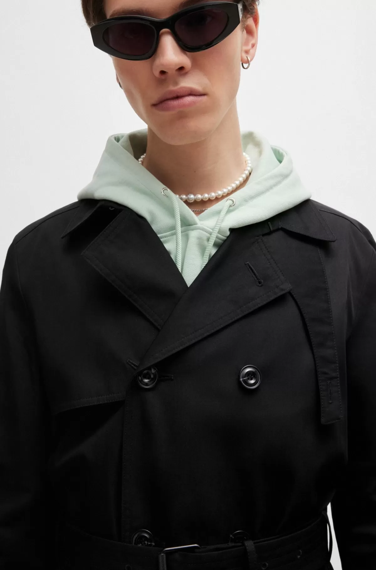 HUGO BOSS Vandskyende Trenchcoat Med Bælte Og Spænde Sort Clearance