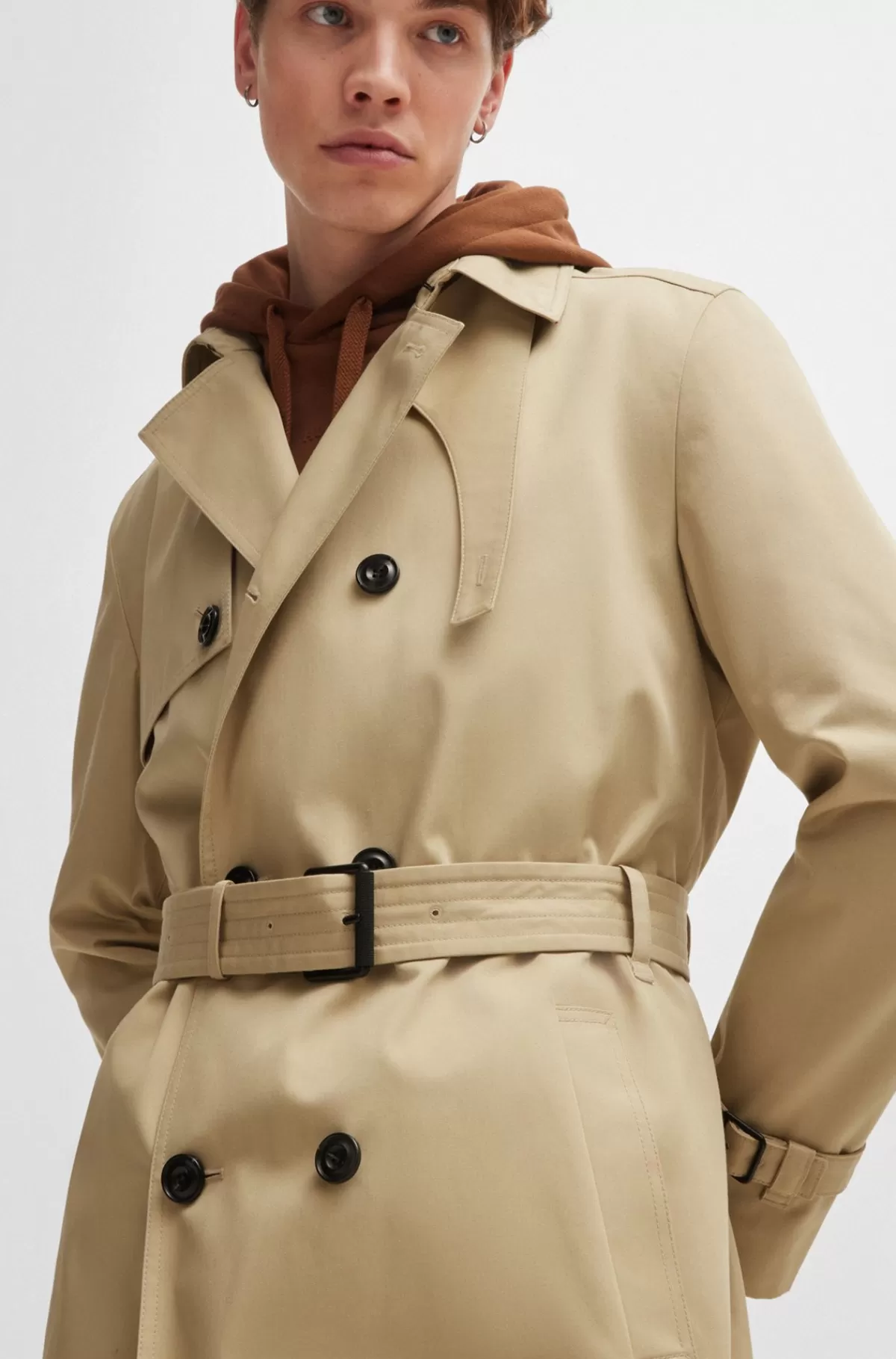 HUGO BOSS Vandskyende Trenchcoat Med Bælte Og Spænde Lys beige Online