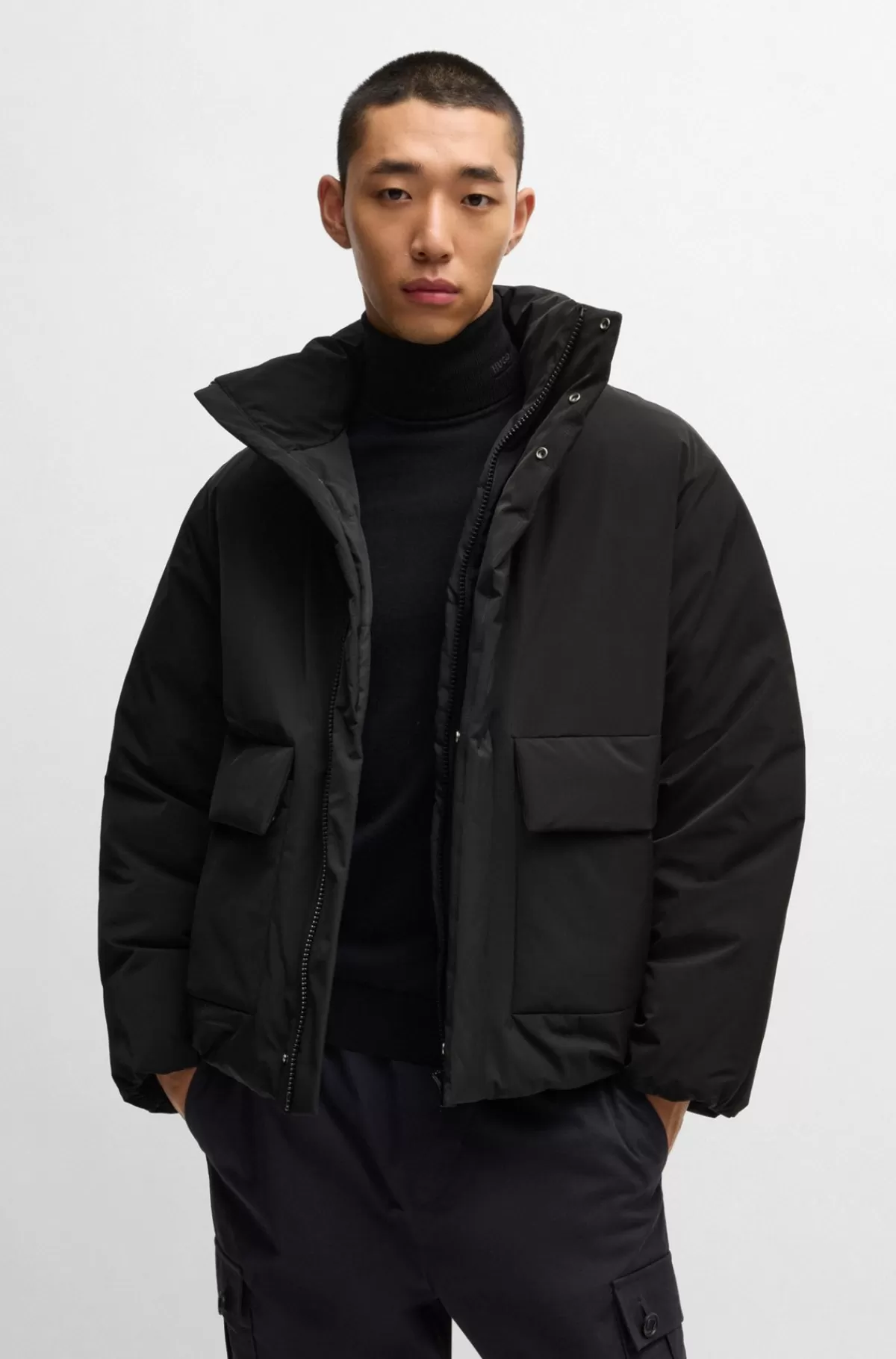 HUGO BOSS Vandskyende Vatteret Jakke Sort Outlet