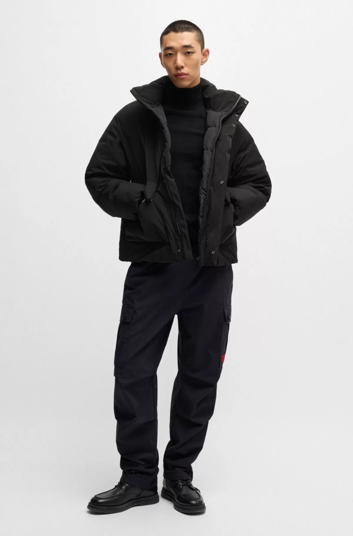 HUGO BOSS Vandskyende Vatteret Jakke Sort Outlet