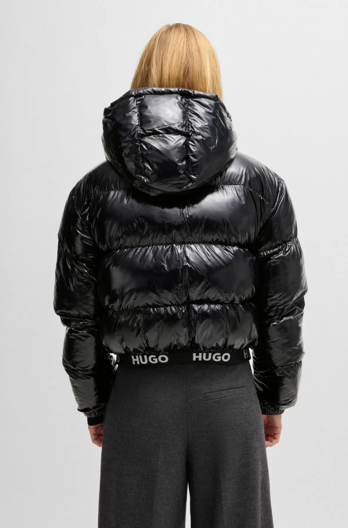 HUGO BOSS Vandskyende Vatteret Jakke Med Brandet Linning Sort Best