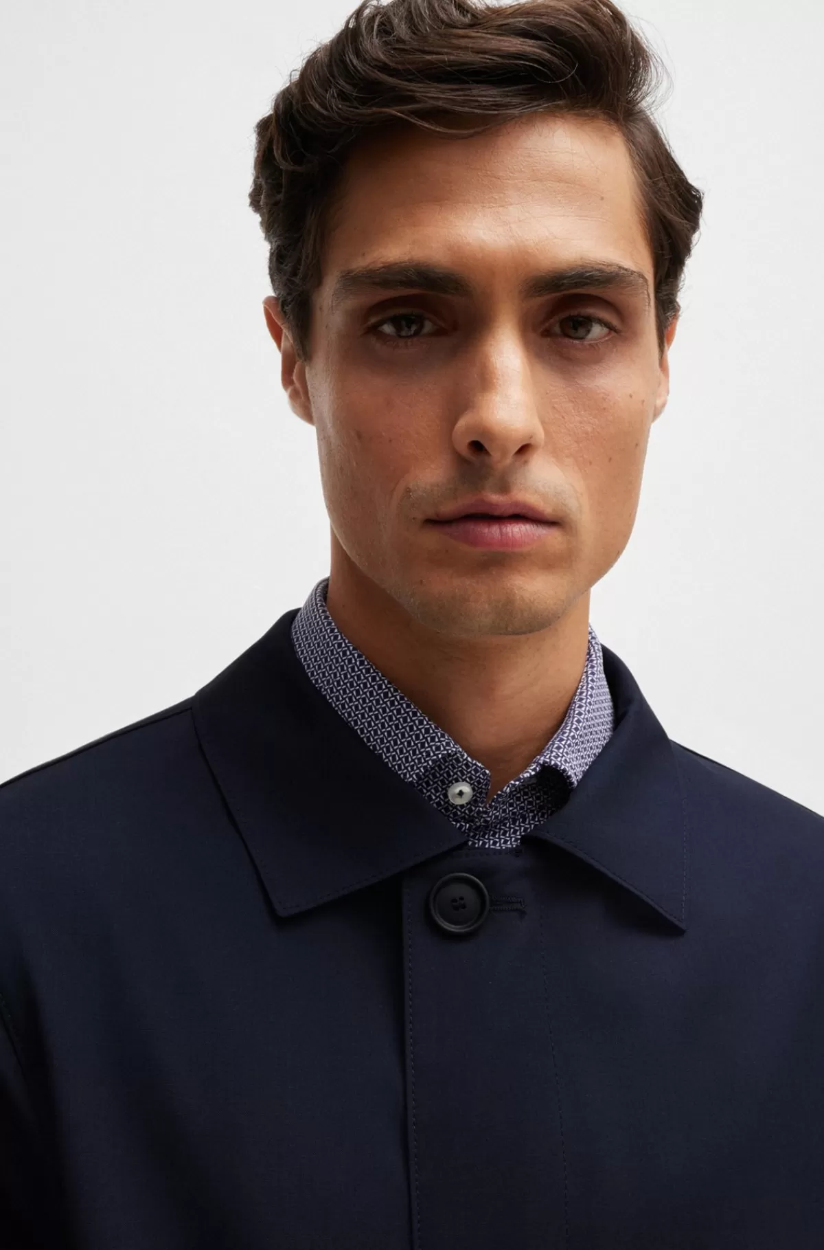 HUGO BOSS Vandtæt Frakke I Uldblanding Mørkeblå Cheap