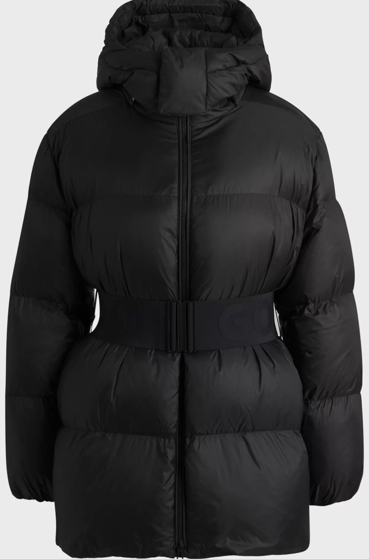 HUGO BOSS Vatteret Jakke Med Både Aftagelig Hætte Og Logobælte Sort Store