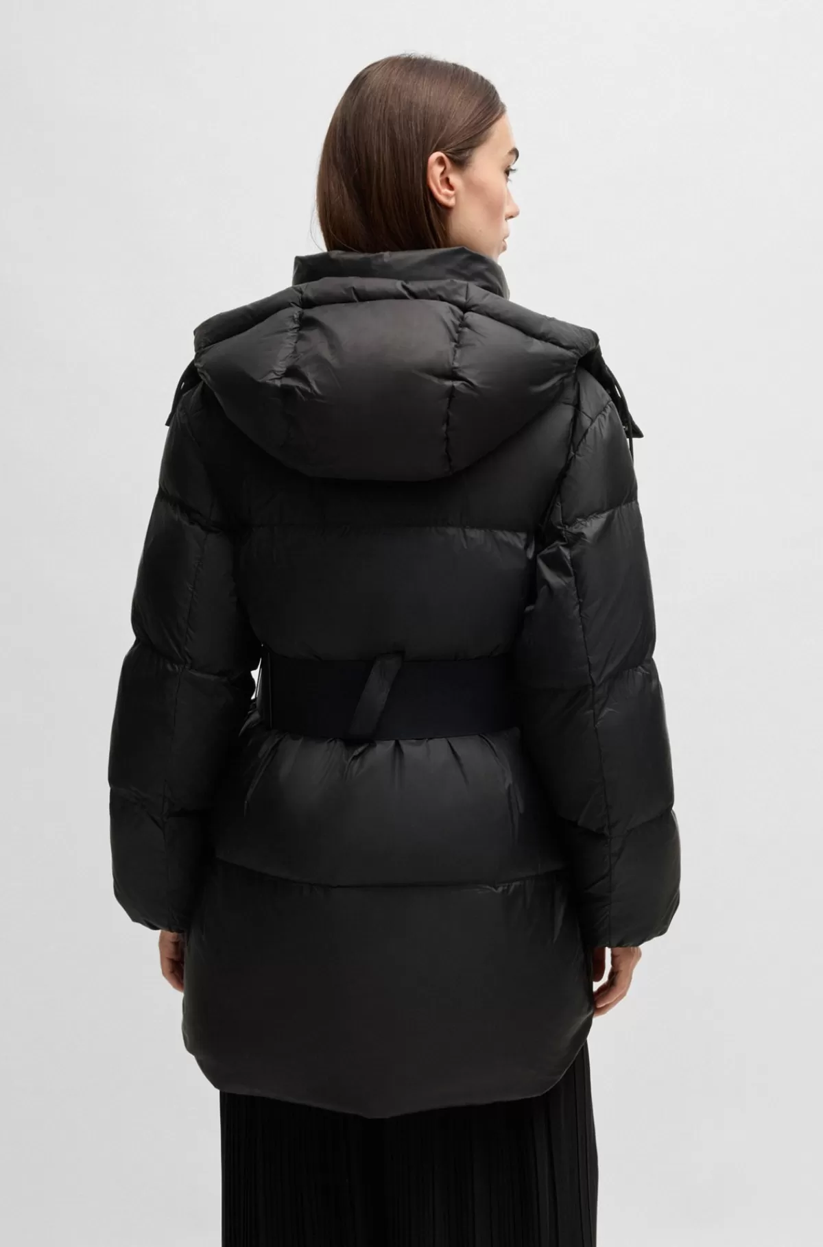 HUGO BOSS Vatteret Jakke Med Både Aftagelig Hætte Og Logobælte Sort Store