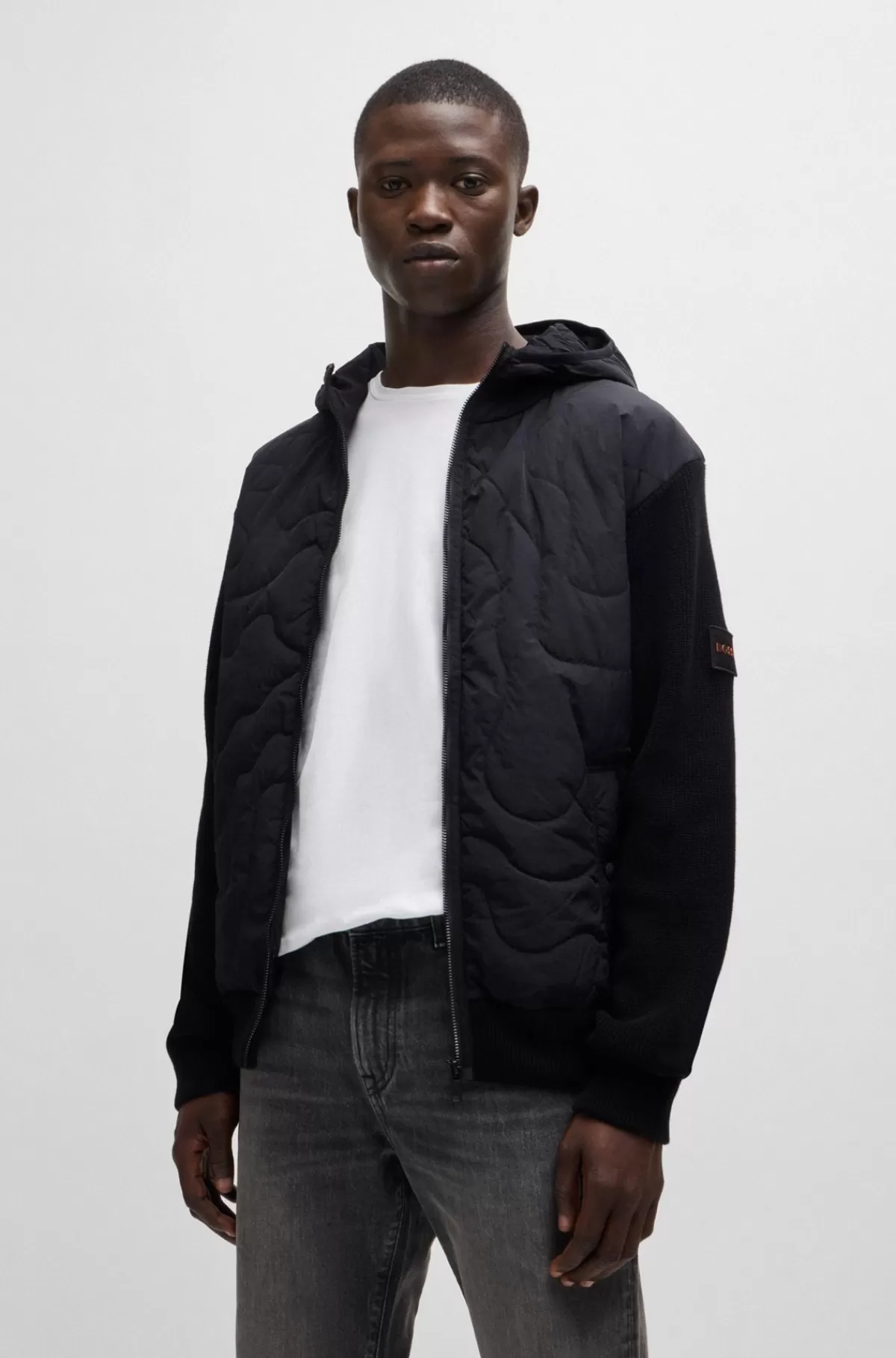HUGO BOSS Vatteret Jakke Med Relaxed Fit I Blandede Materialer Sort Hot