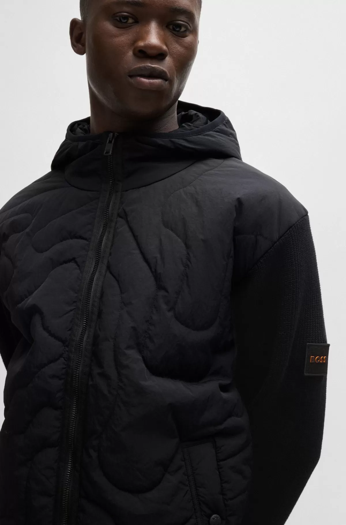 HUGO BOSS Vatteret Jakke Med Relaxed Fit I Blandede Materialer Sort Hot