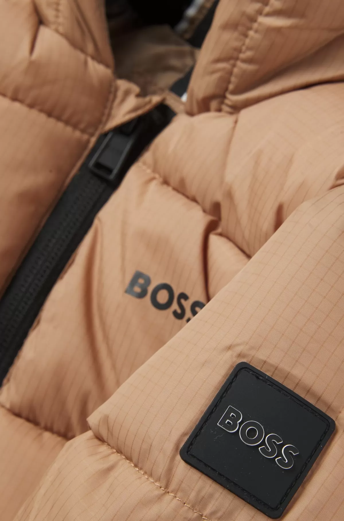 HUGO BOSS Vatteret Jakke Til Børn Med Hætte Og Logo Brun Sale