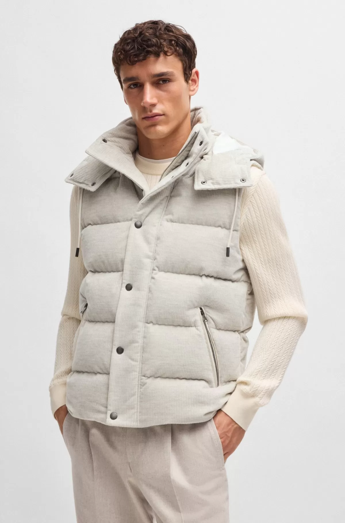 HUGO BOSS Vatteret Vest Med Aftagelig Hætte I Fløjl Af Bomuld Og Kashmir Naturlig Cheap