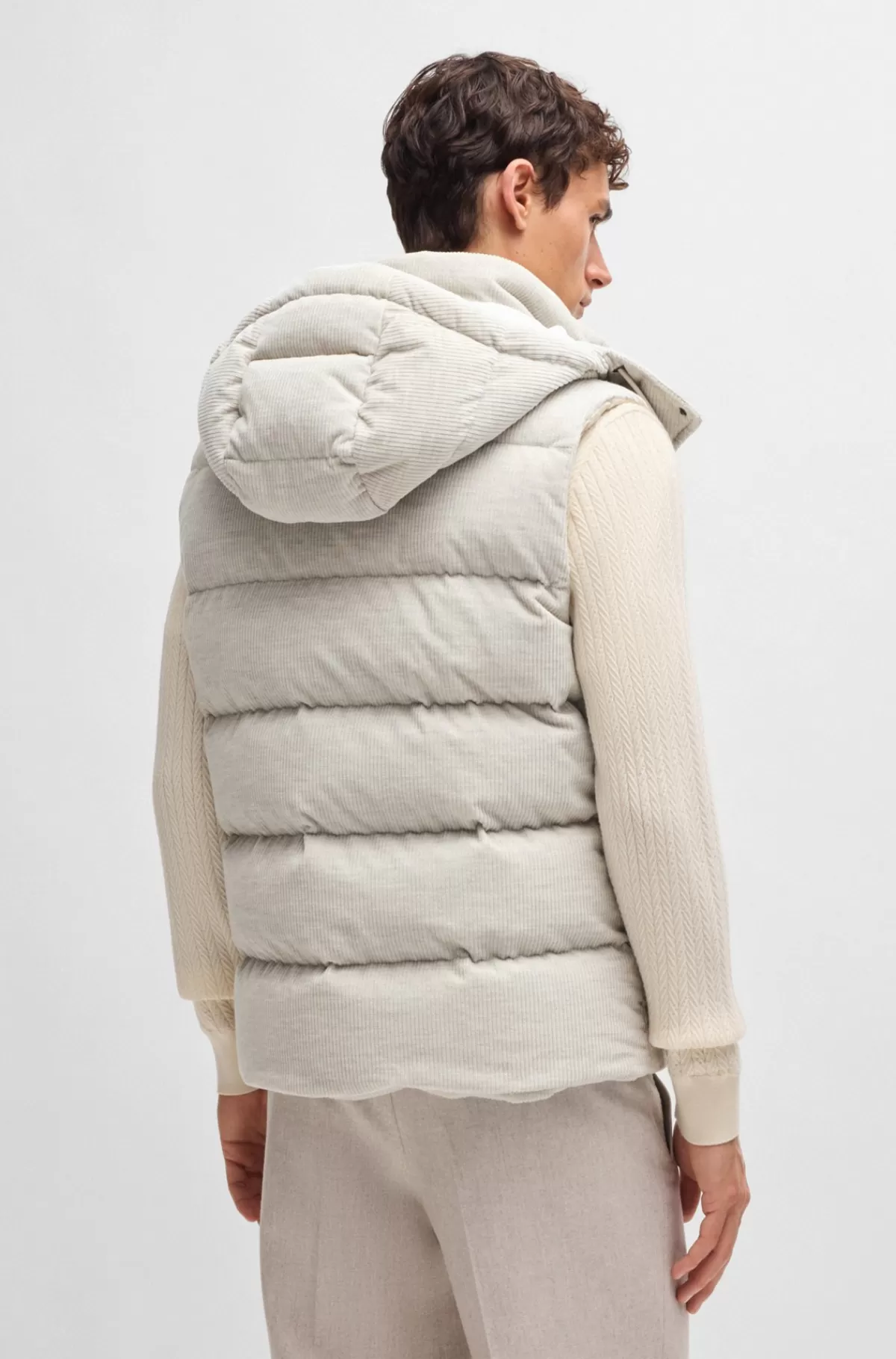 HUGO BOSS Vatteret Vest Med Aftagelig Hætte I Fløjl Af Bomuld Og Kashmir Naturlig Cheap