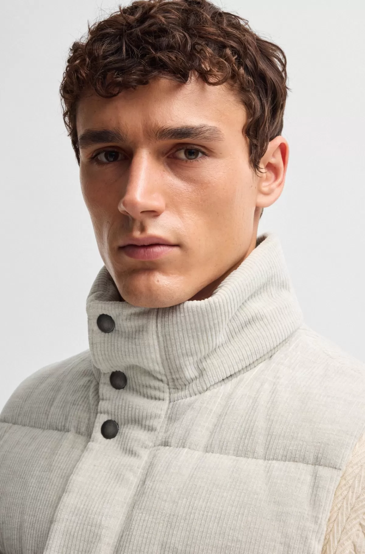 HUGO BOSS Vatteret Vest Med Aftagelig Hætte I Fløjl Af Bomuld Og Kashmir Naturlig Cheap
