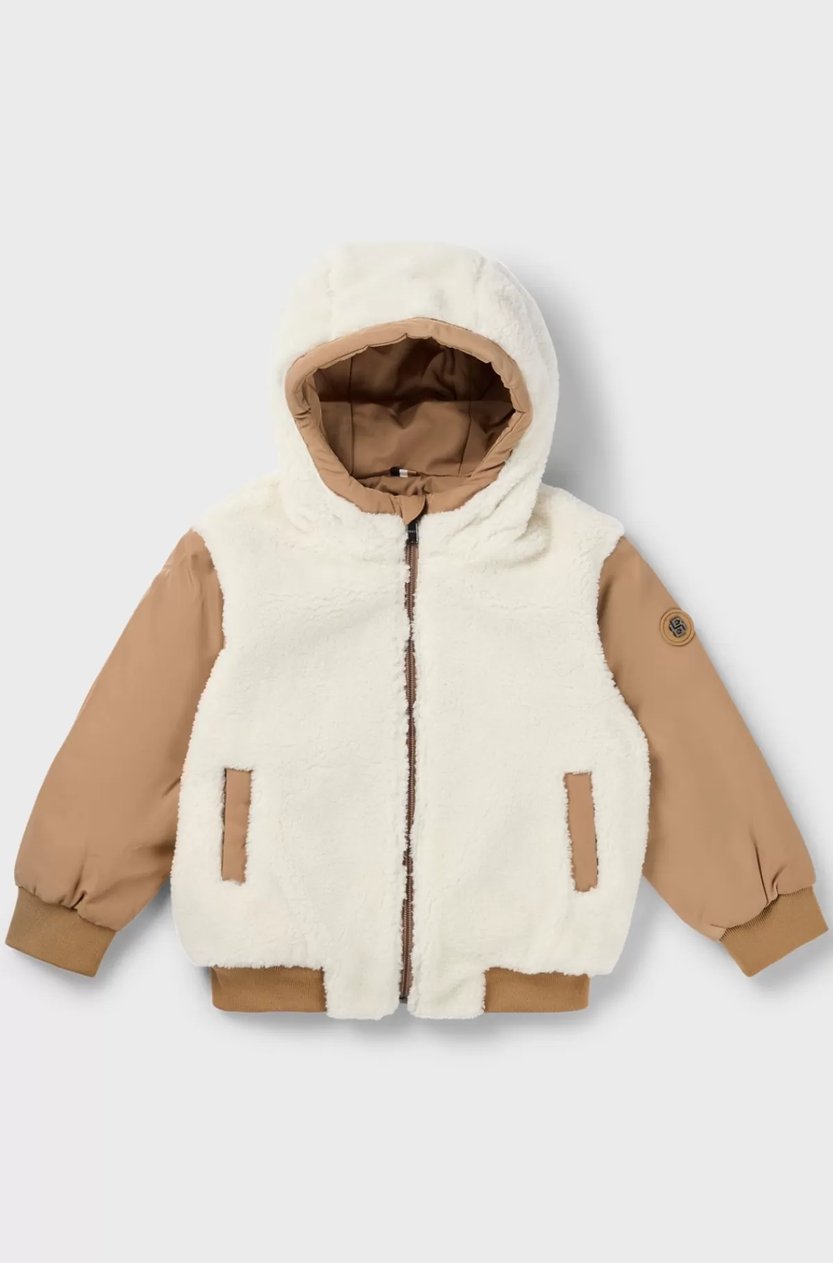 HUGO BOSS Vendbar Jakke Til Børn Med Hætte I Twill Og Sherpa-fleece Brun Fashion