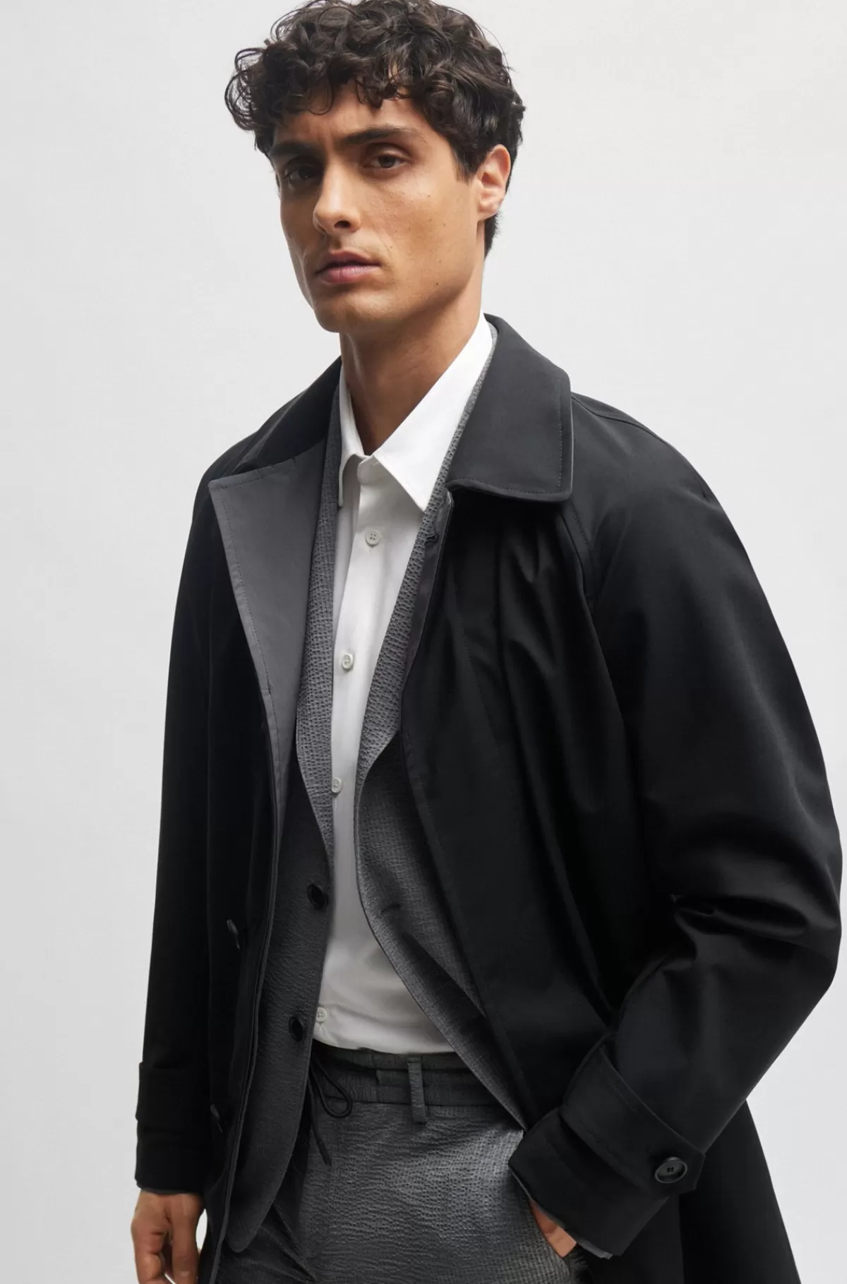 HUGO BOSS Vendbar Kørefrakke I Vandskyende Performance-strækmateriale Sort Sale