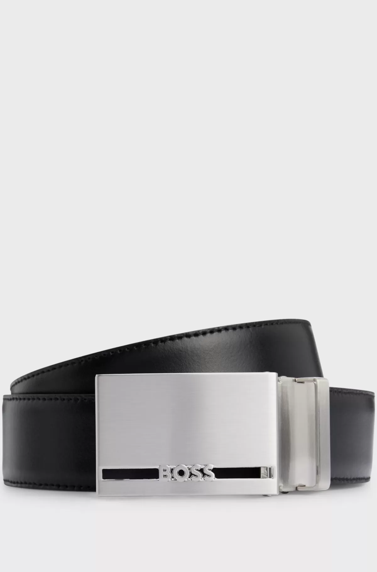 HUGO BOSS Vendbart Bælte I Italiensk Læder Med Brandet Stropholder Sort Flash Sale