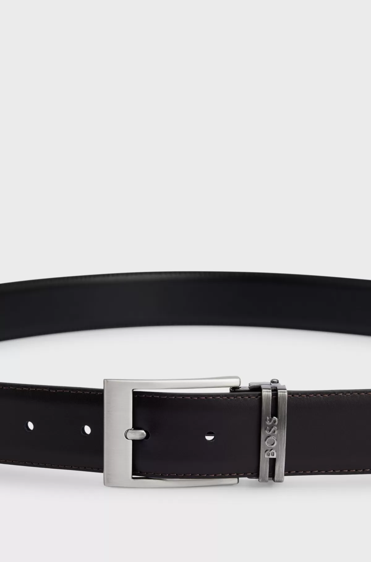 HUGO BOSS Vendbart Bælte I Italiensk Læder Med Brandet Stropholder Sort Flash Sale
