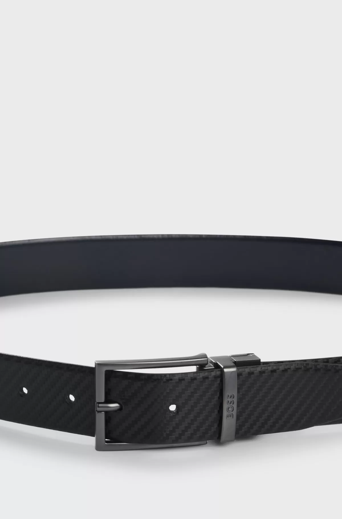 HUGO BOSS Vendbart Bælte I Italiensk Læder Med Brandet Stropholder Sort Cheap