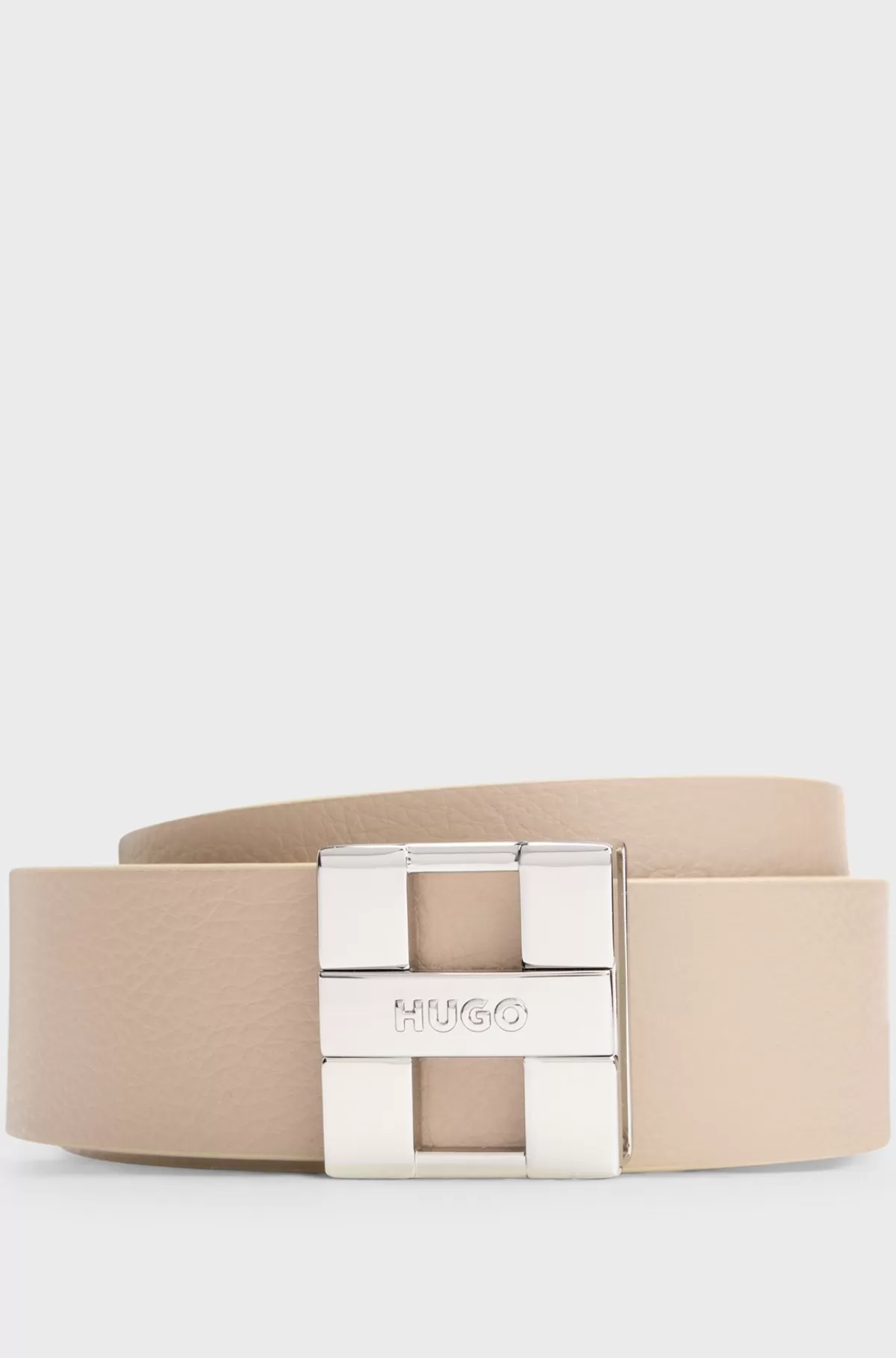 HUGO BOSS Vendbart Bælte I Italiensk Læder Med Monogramspænde Lys beige Online