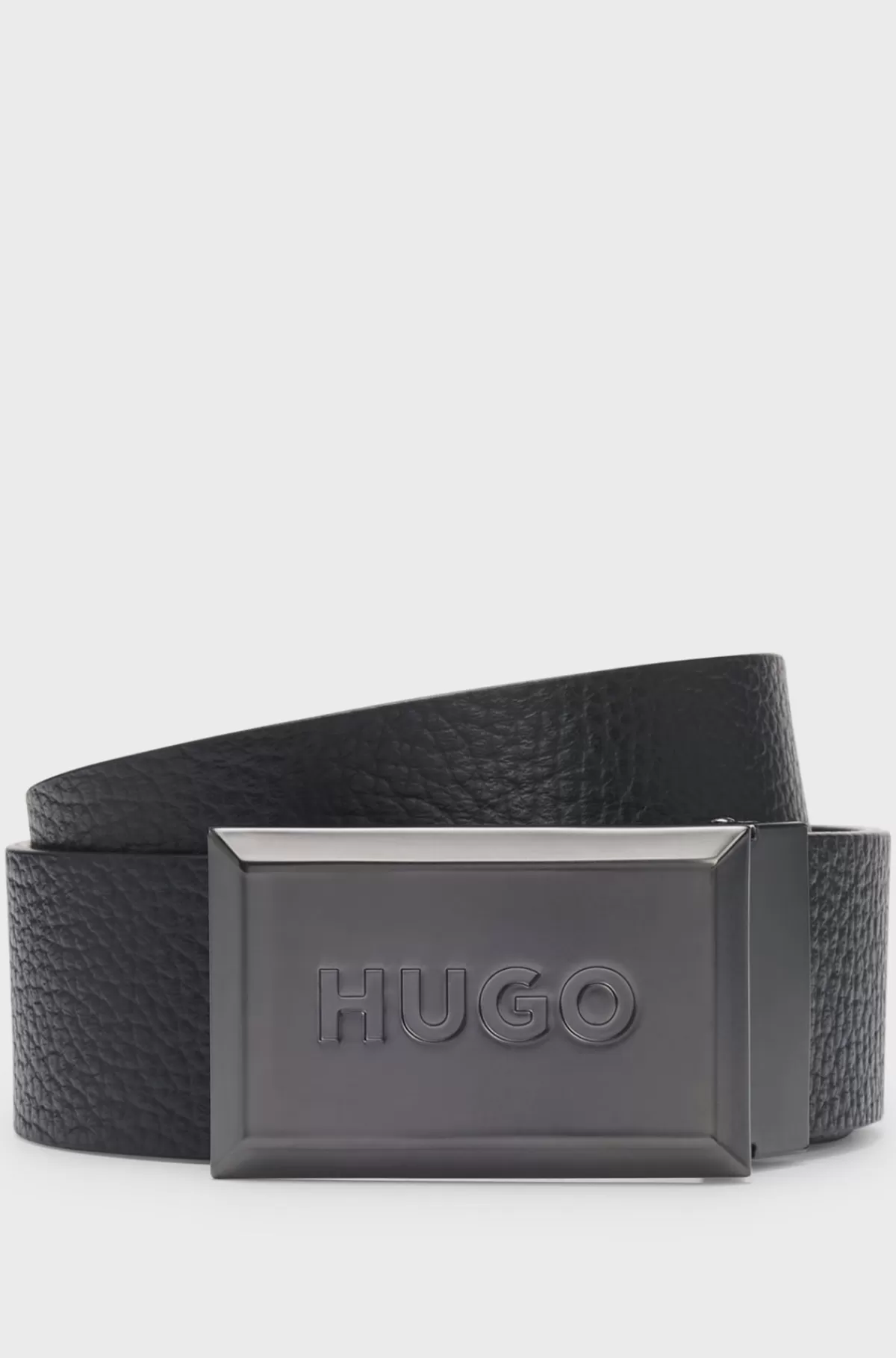 HUGO BOSS Vendbart Bælte I Italiensk Læder Med Pladespænde Brun / Sort Flash Sale