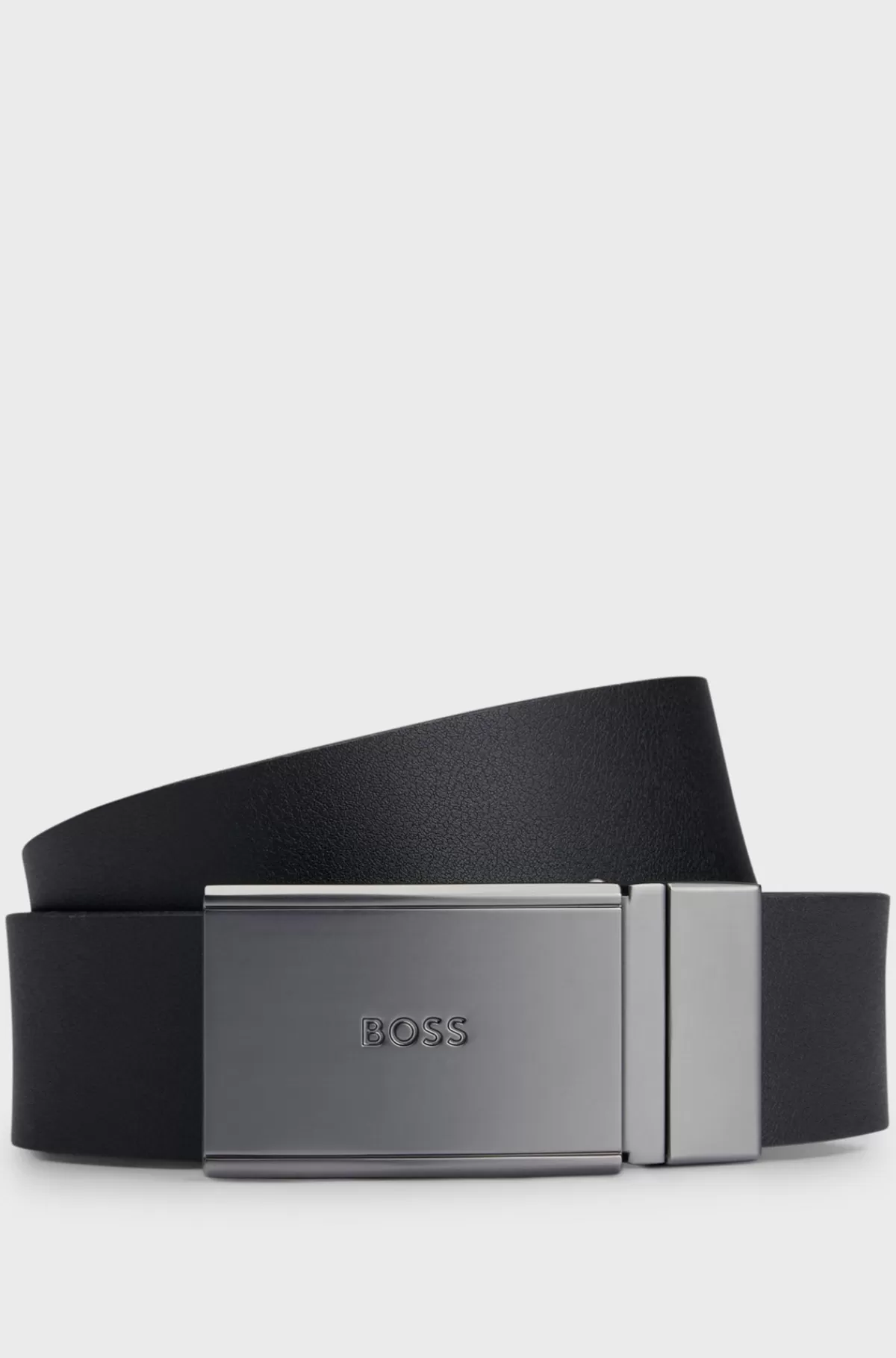 HUGO BOSS Vendbart Bælte I Italiensk Læder Med Pladespænde Sort Best