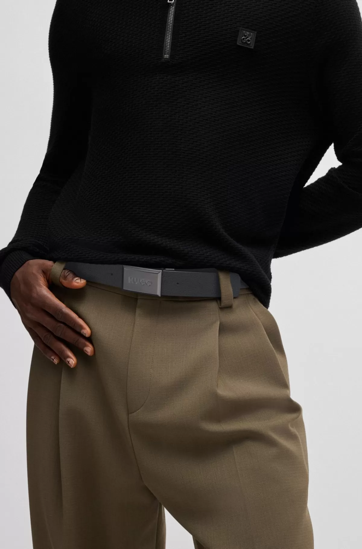 HUGO BOSS Vendbart Bælte I Italiensk Læder Med Pladespænde Brun / Sort Flash Sale