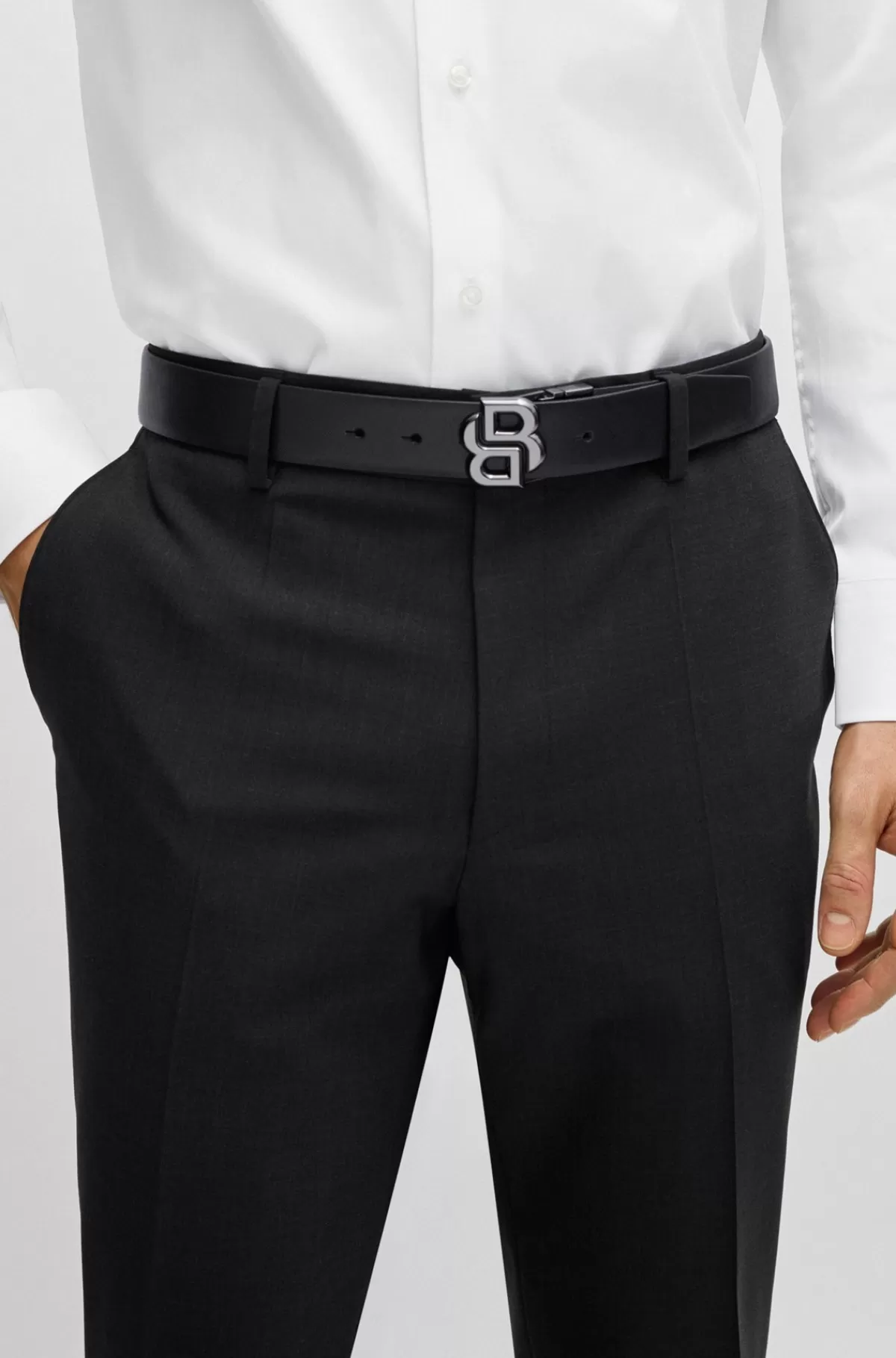 HUGO BOSS Vendbart Bælte I Italiensk Læder Med To Spænder Sort Discount