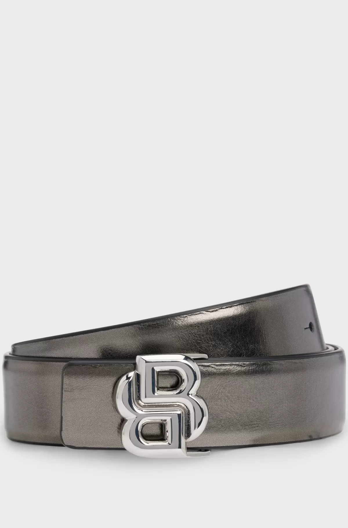 HUGO BOSS Vendbart Bælte I Læder Med Spænde Med Dobbelt B-monogram Sort/grå Flash Sale