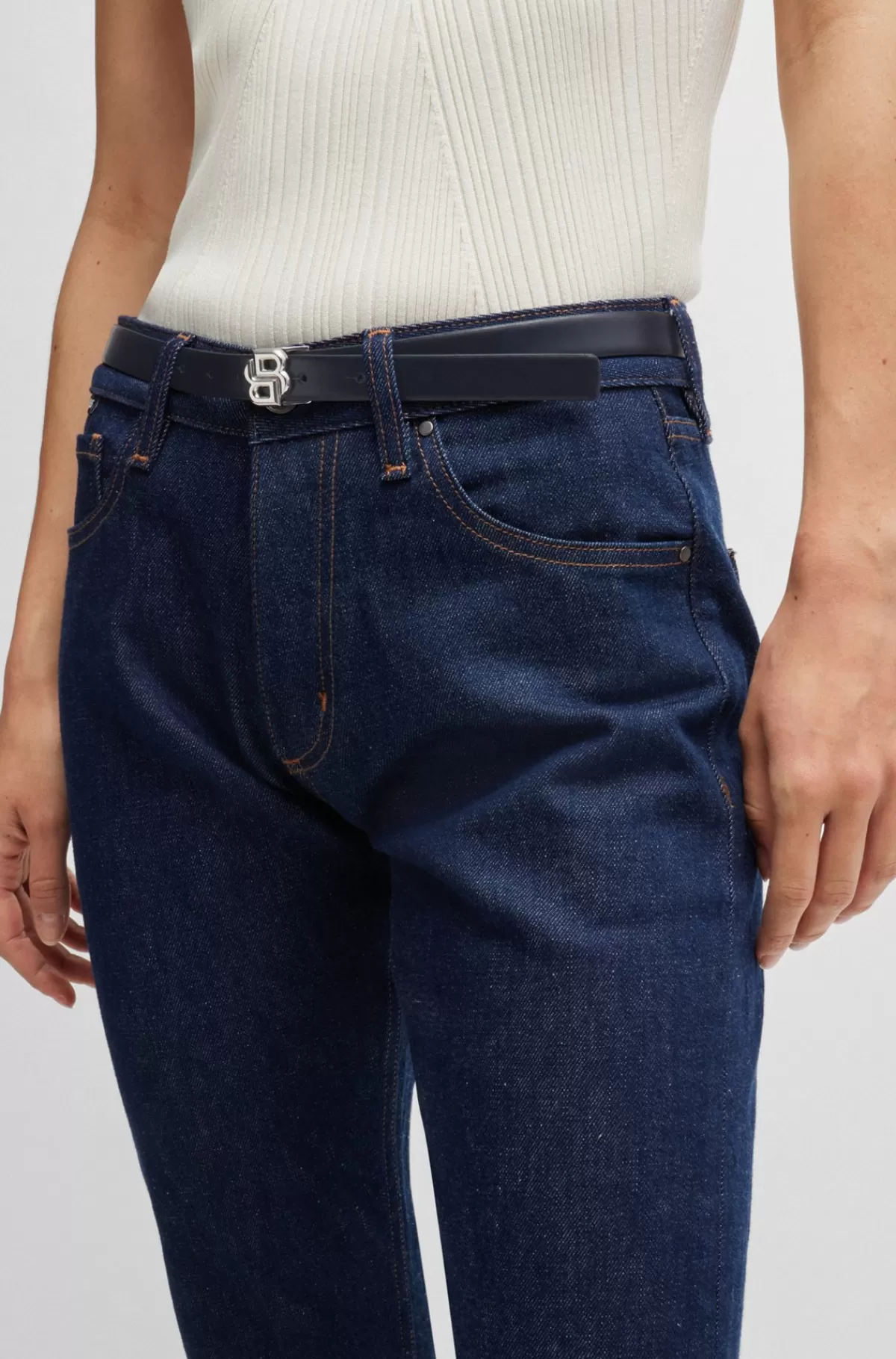 HUGO BOSS Vendbart Bælte I Læder Med Spænde Med Dobbelt B-monogram Sort / Mørkeblå Flash Sale