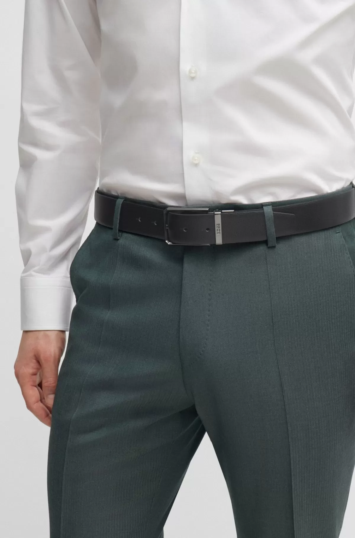 HUGO BOSS Vendbart Læderbælte Med Pladespænder Brun / Sort Hot