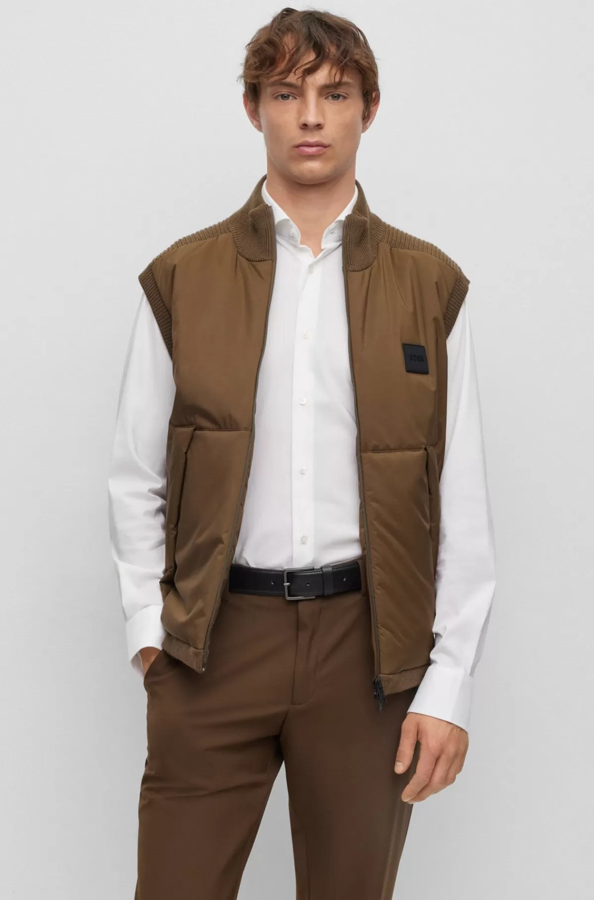 HUGO BOSS Vest I Regular Fit Med Logomærke Kaki Clearance