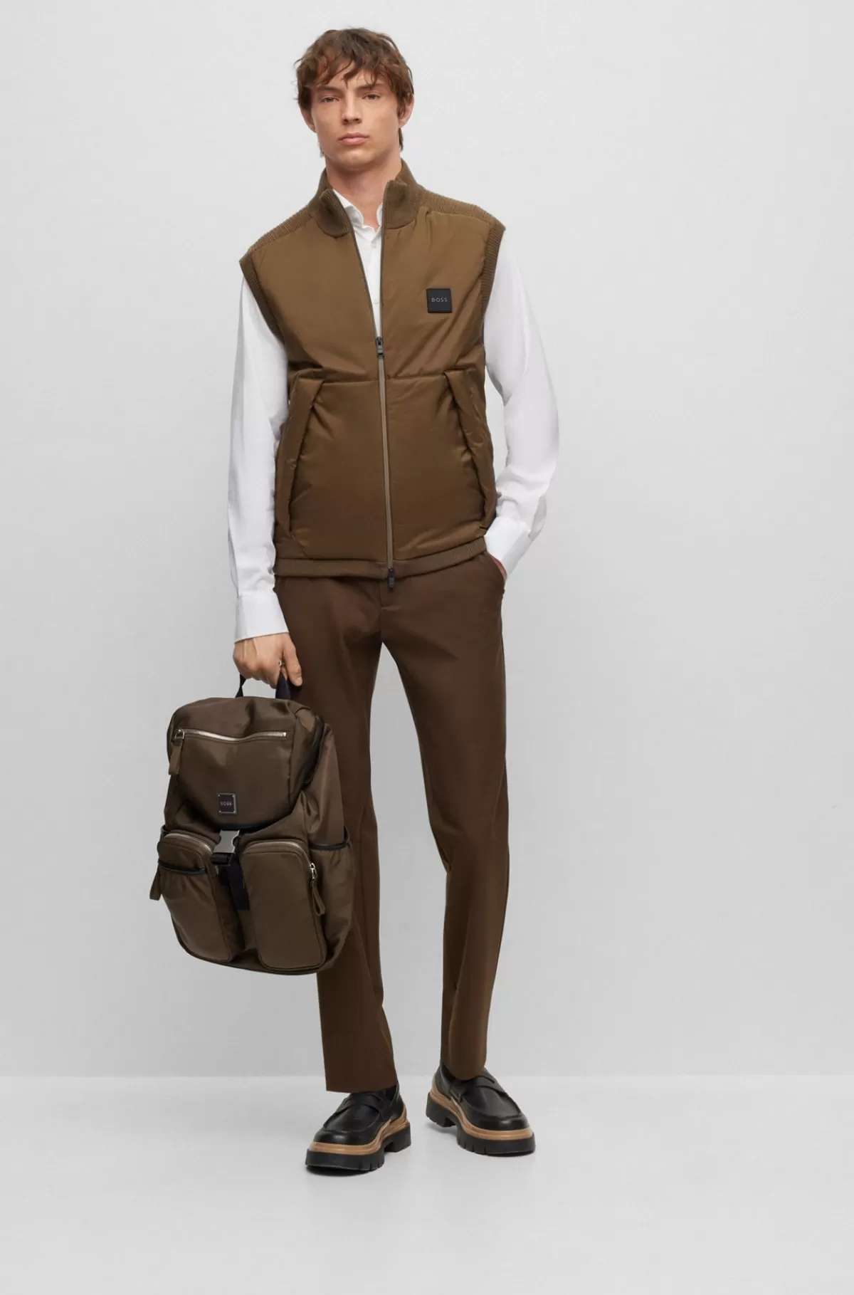 HUGO BOSS Vest I Regular Fit Med Logomærke Kaki Clearance