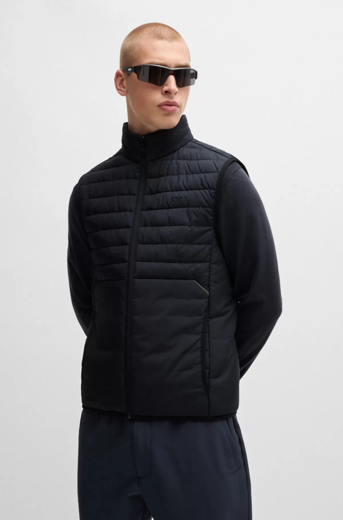 HUGO BOSS Vest I Vandskyende Stof Med Regular Fit Og Lynlås Mørkeblå Best Sale