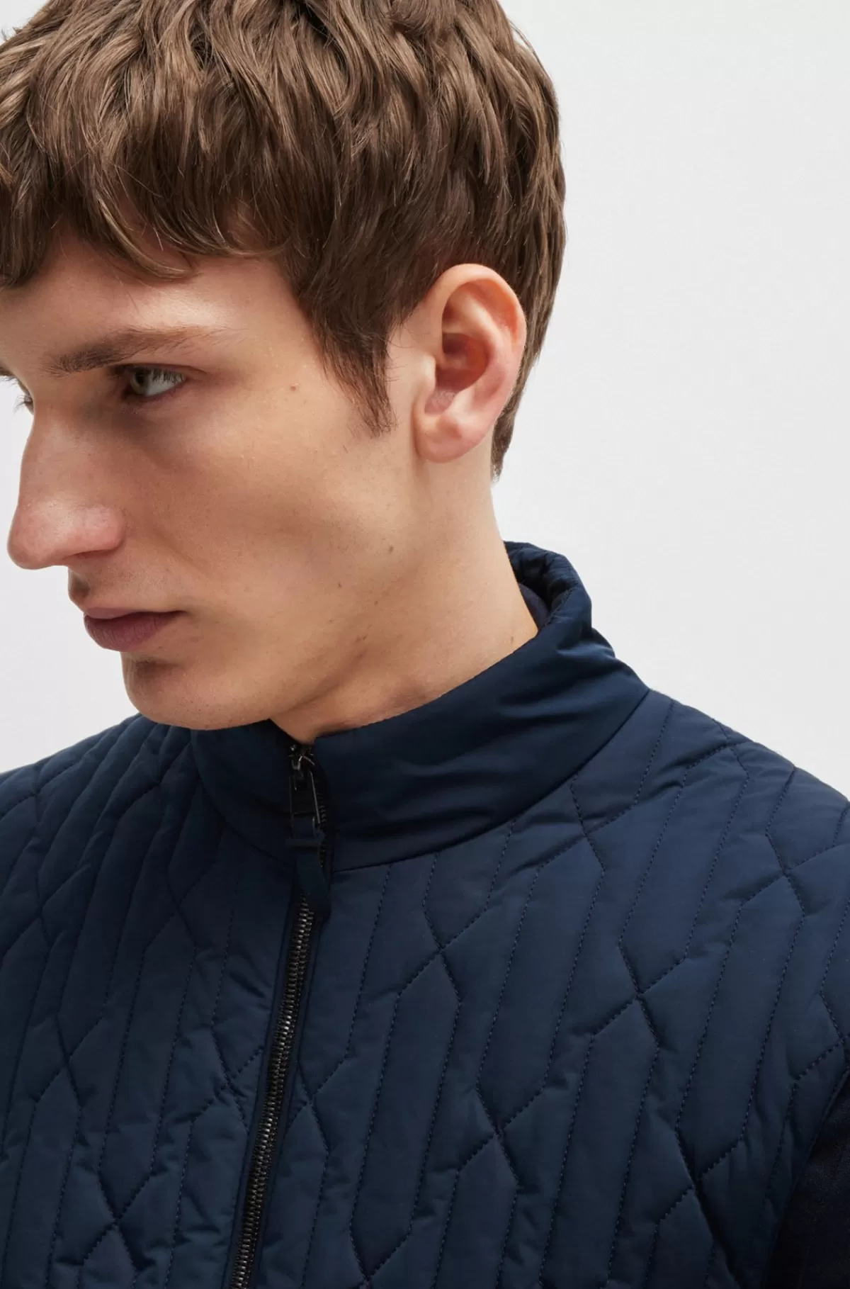 HUGO BOSS Vest Med Regular Fit I Bomuldsuld Og Med Quiltet Look Mørkeblå New