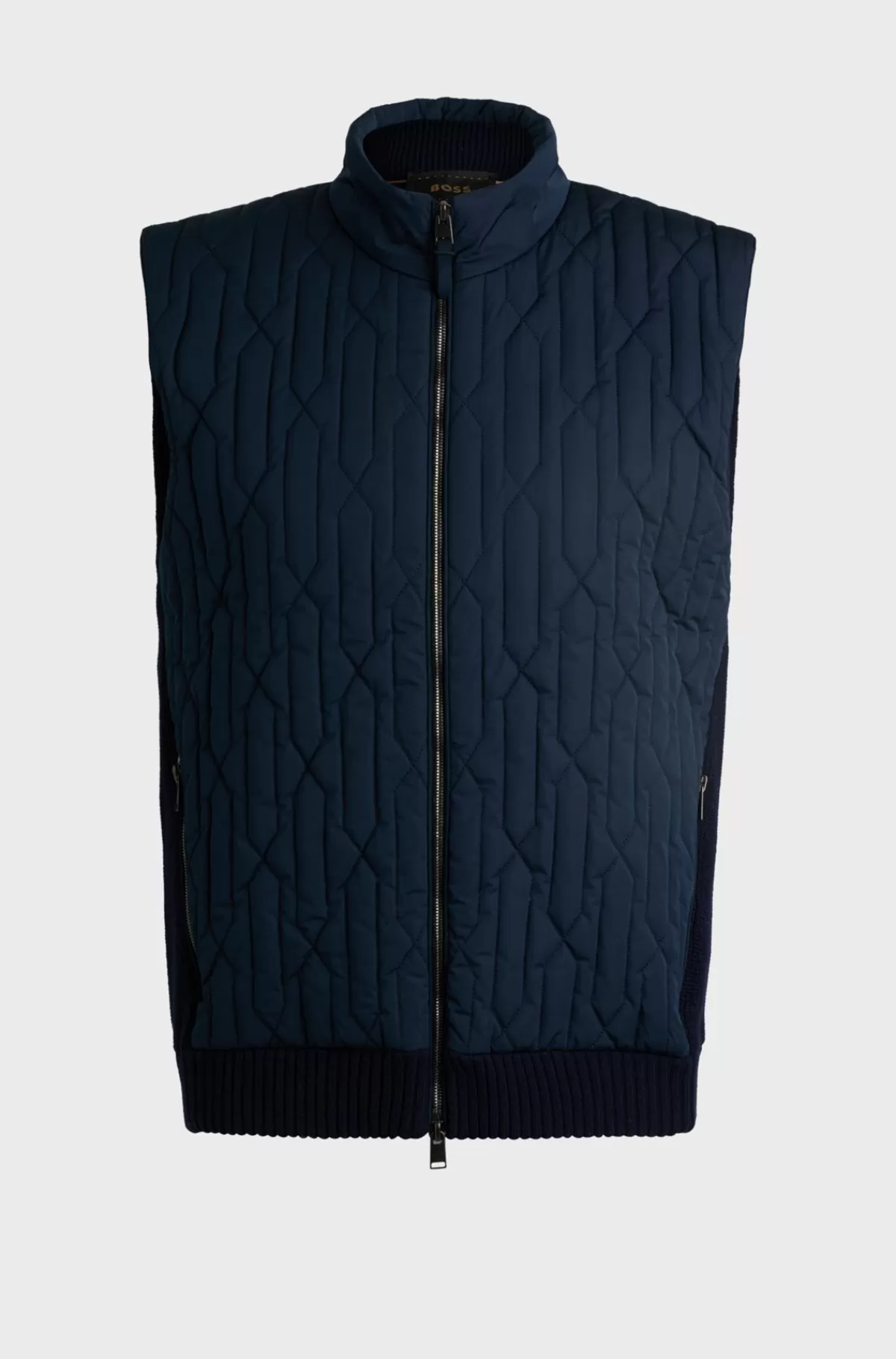 HUGO BOSS Vest Med Regular Fit I Bomuldsuld Og Med Quiltet Look Mørkeblå New