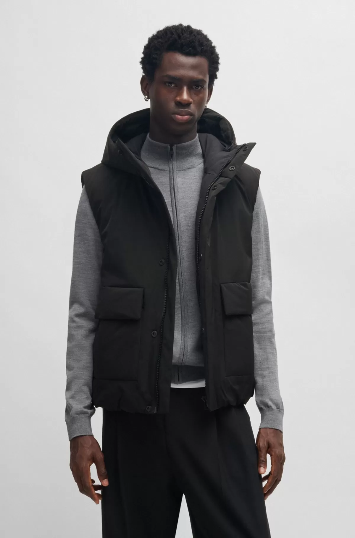 HUGO BOSS Vest Med Relaxed Fit Og Hætte I Vandskyende Stof Sort Sale