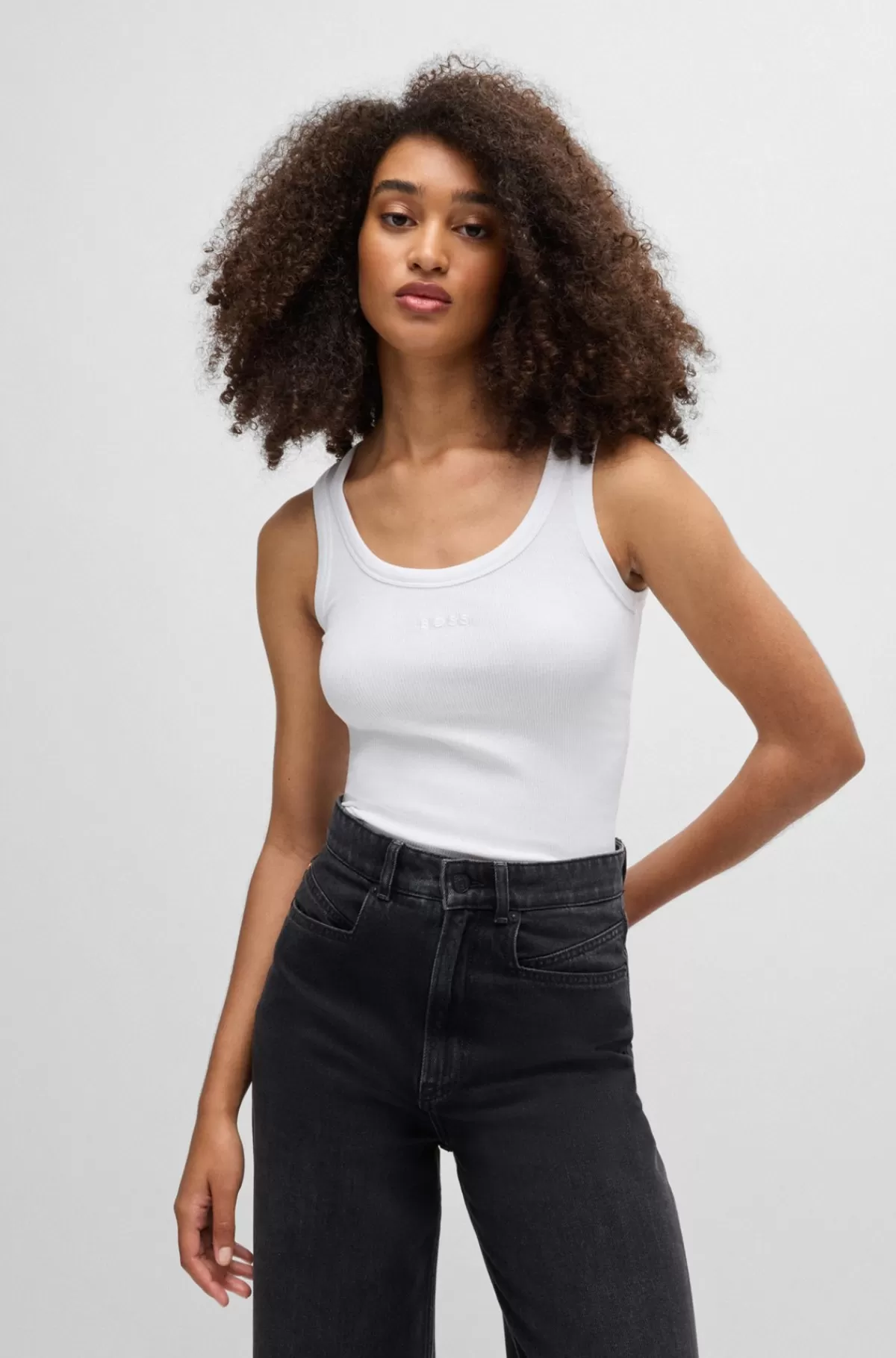 HUGO BOSS Vest Med Slim Fit I Strækbomuld Med En Ribbet Struktur Hvid Cheap
