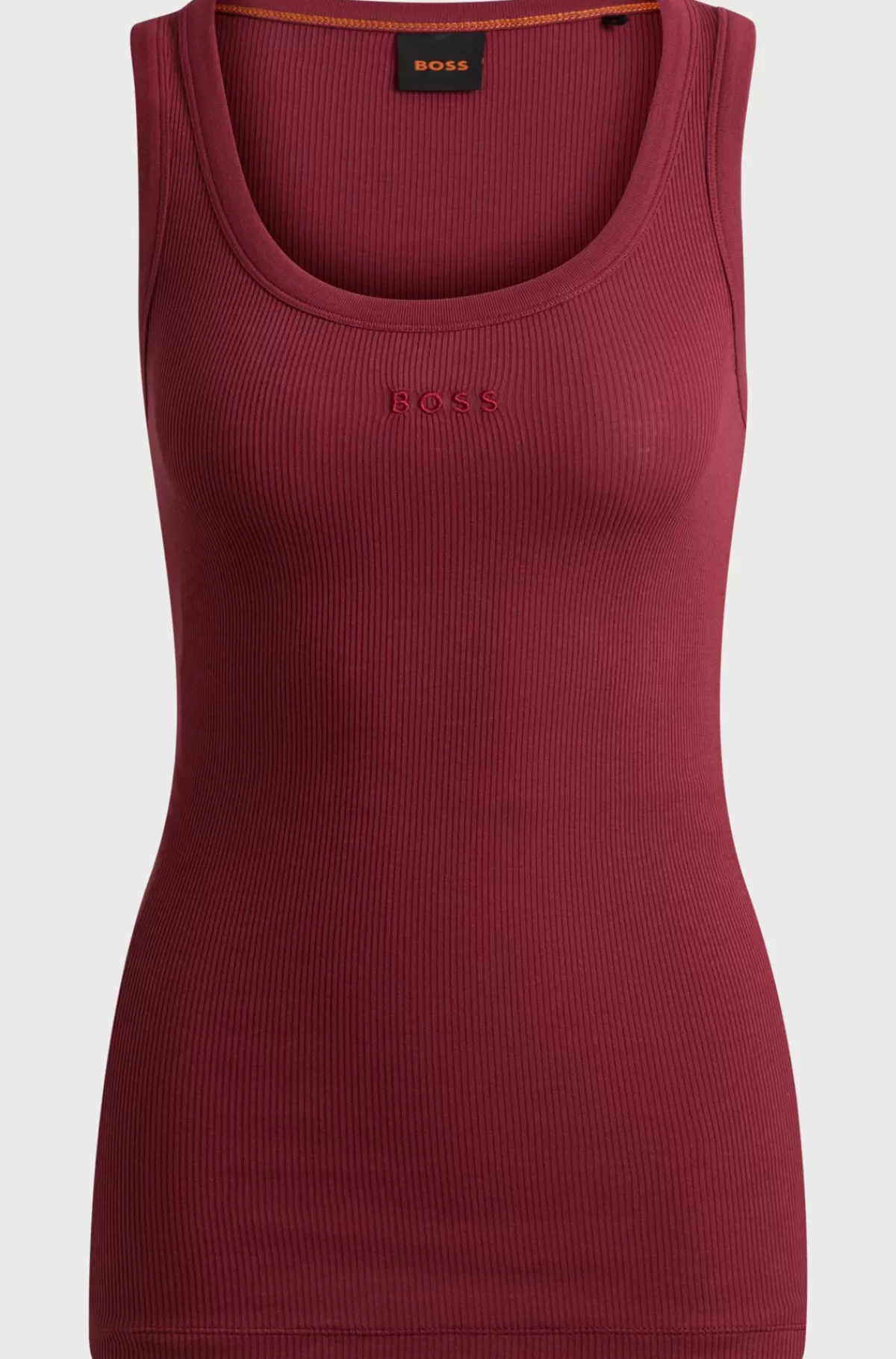 HUGO BOSS Vest Med Slim Fit I Strækbomuld Med En Ribbet Struktur Mørkerød Cheap