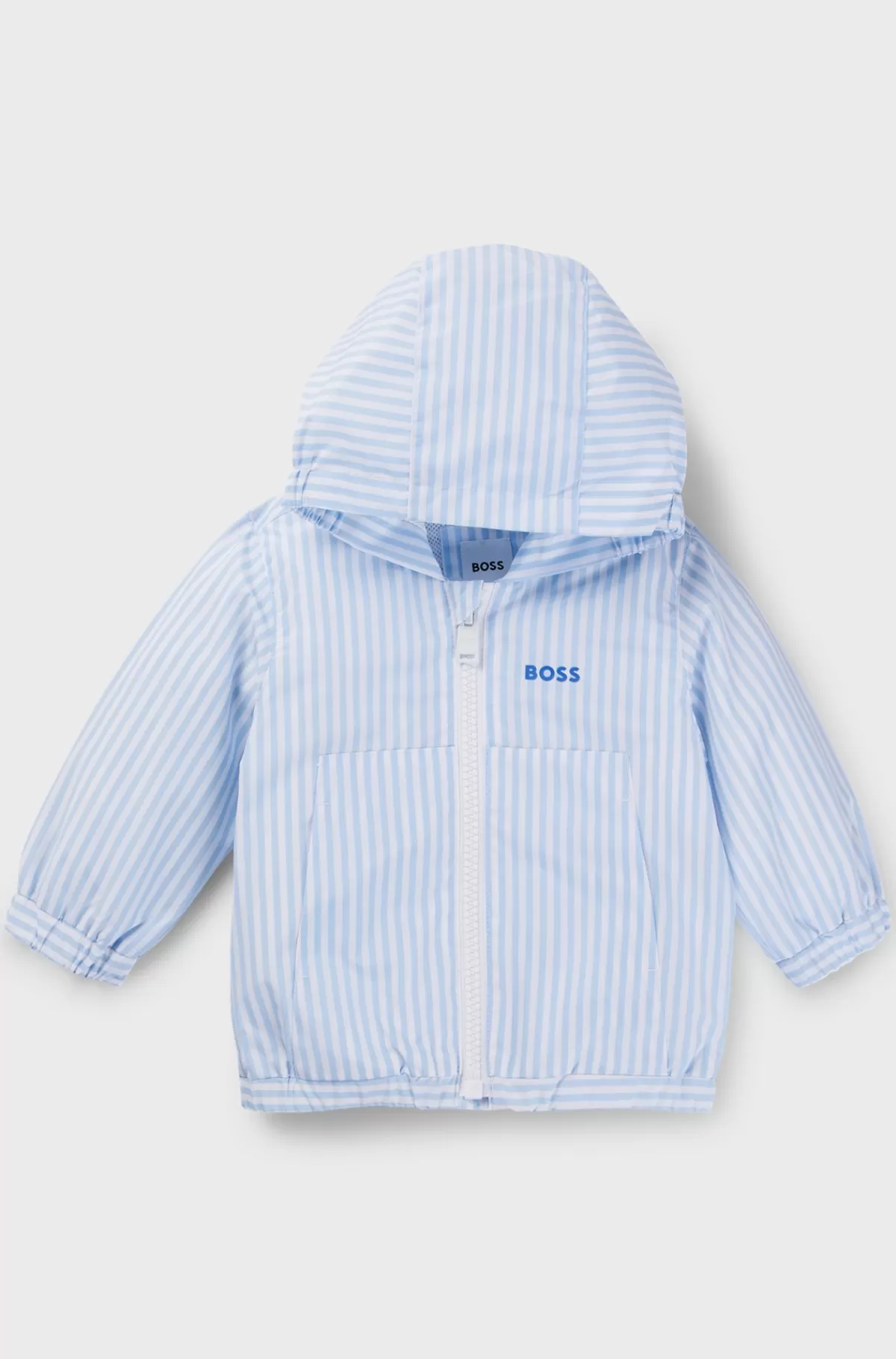 HUGO BOSS Vindjakke I Stribet Stof Med Hætte Til Børn Lyseblå Shop