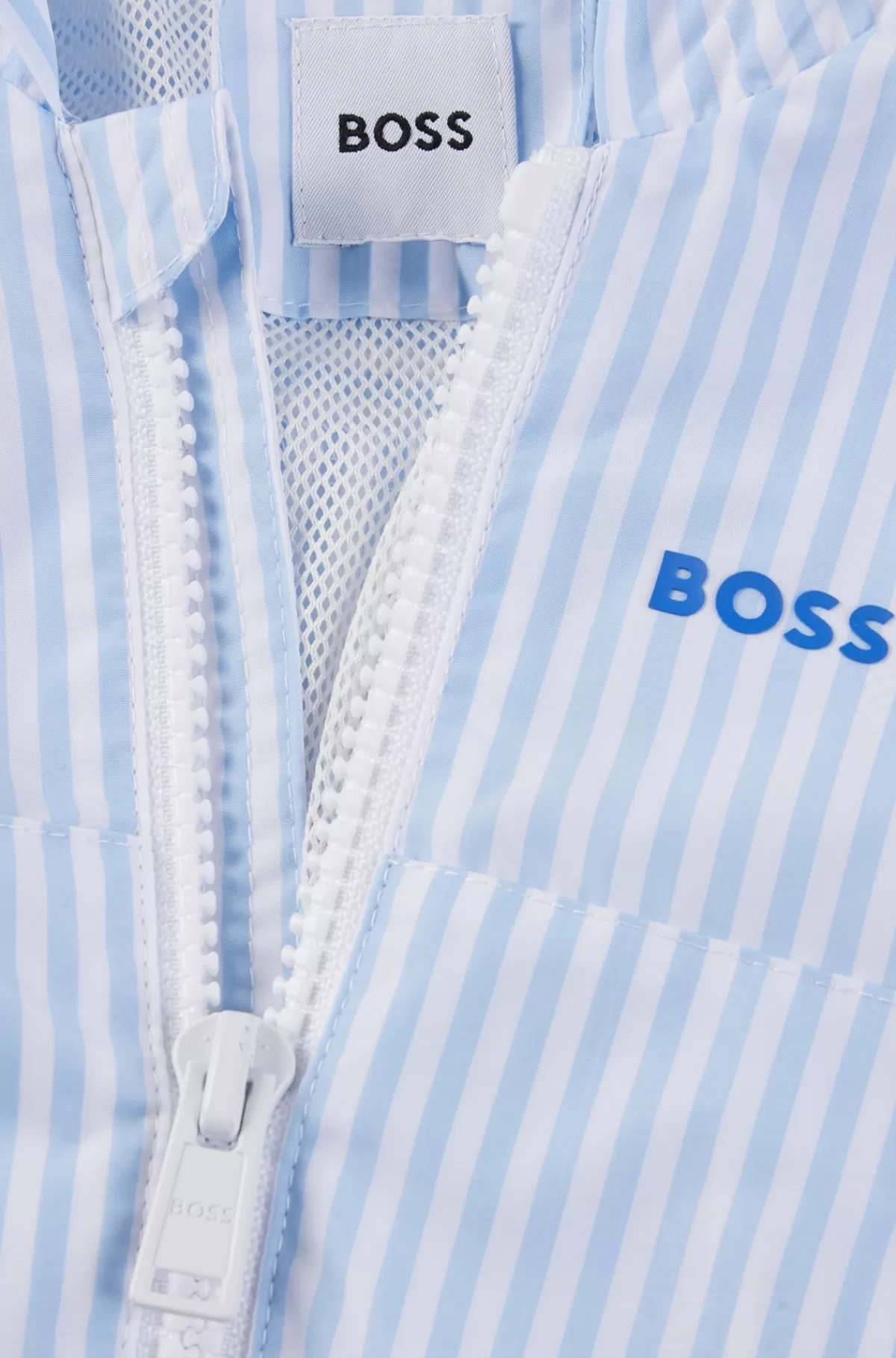 HUGO BOSS Vindjakke I Stribet Stof Med Hætte Til Børn Lyseblå Shop