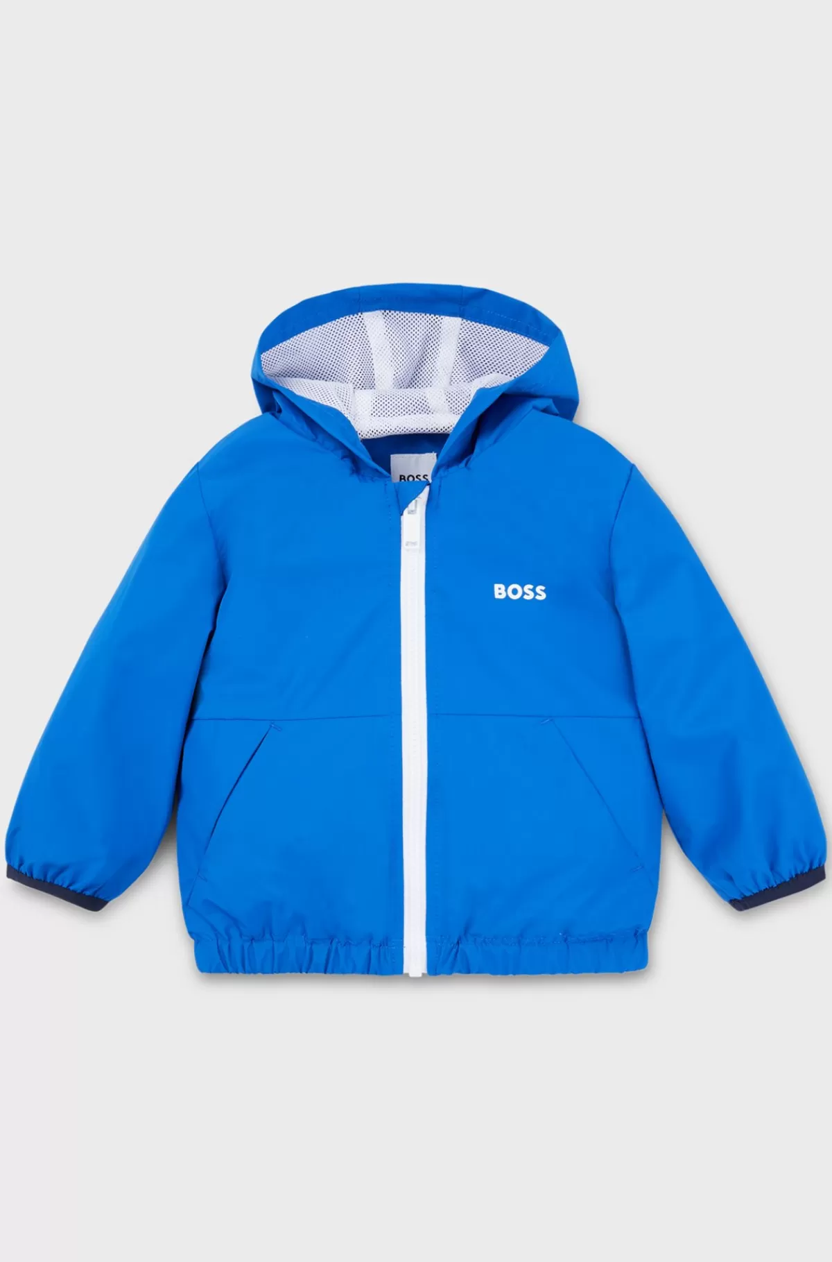 HUGO BOSS Vindjakke Med Hætte Til Børn I Vandskyende Stof Med Logo Blå Cheap