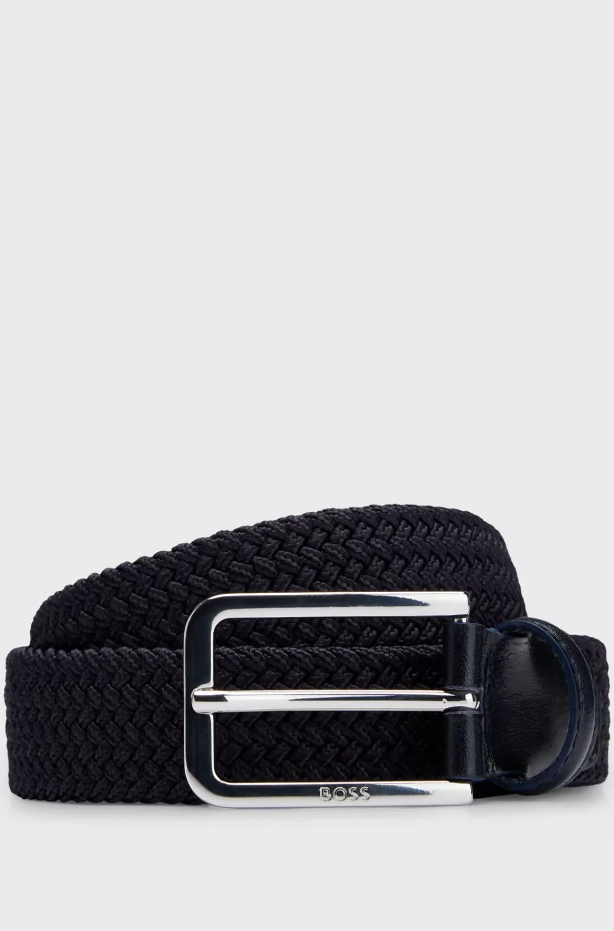 HUGO BOSS Vævet Bælte Med Læderfronter Mørkeblå Fashion