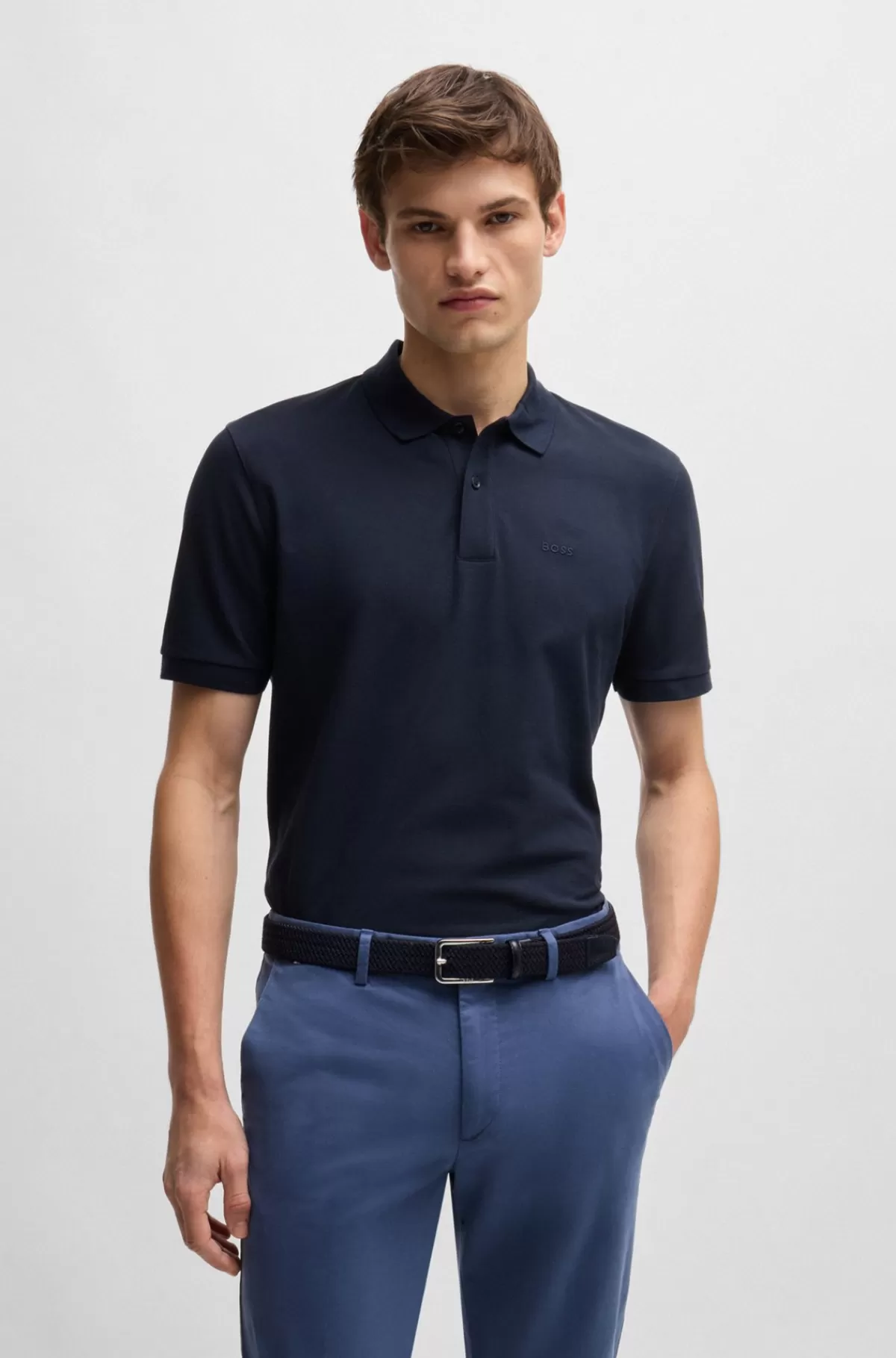 HUGO BOSS Vævet Bælte Med Læderfronter Mørkeblå Fashion