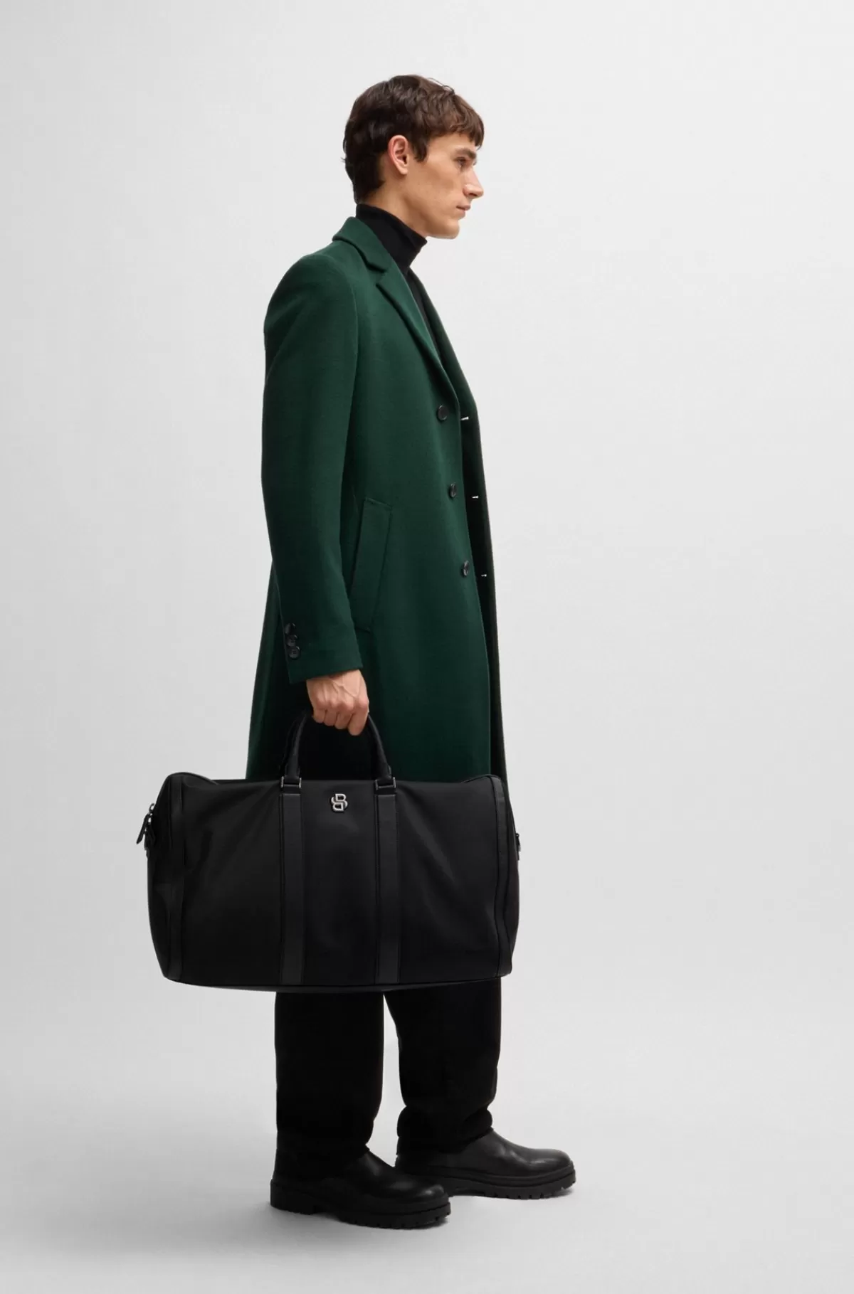 HUGO BOSS Weekendtaske I Twill Med Dobbelt B-monogram Og Tovejslynlås Sort New