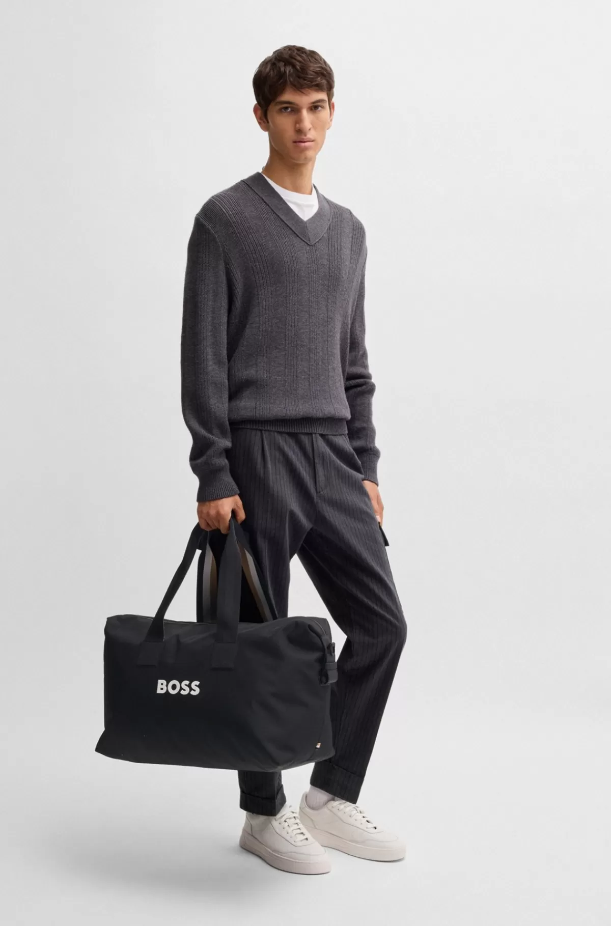 HUGO BOSS Weekendtaske Med Logo I Kontrastfarve Og Aftagelig Rem Sort Best
