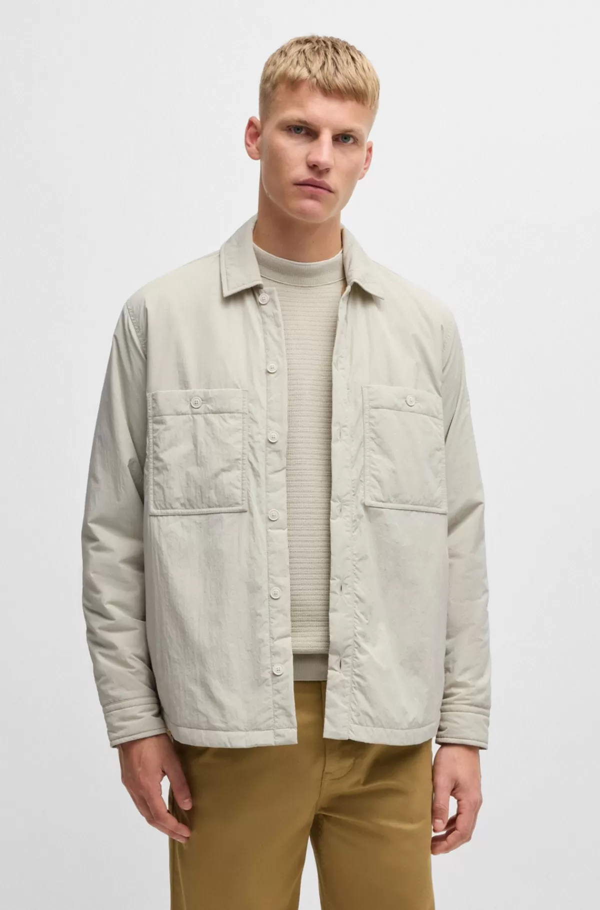 HUGO BOSS Yderskjorte I Oversize Fit Af Stof Med En Krøllet Tekstur Og Let Foring Lys beige Fashion