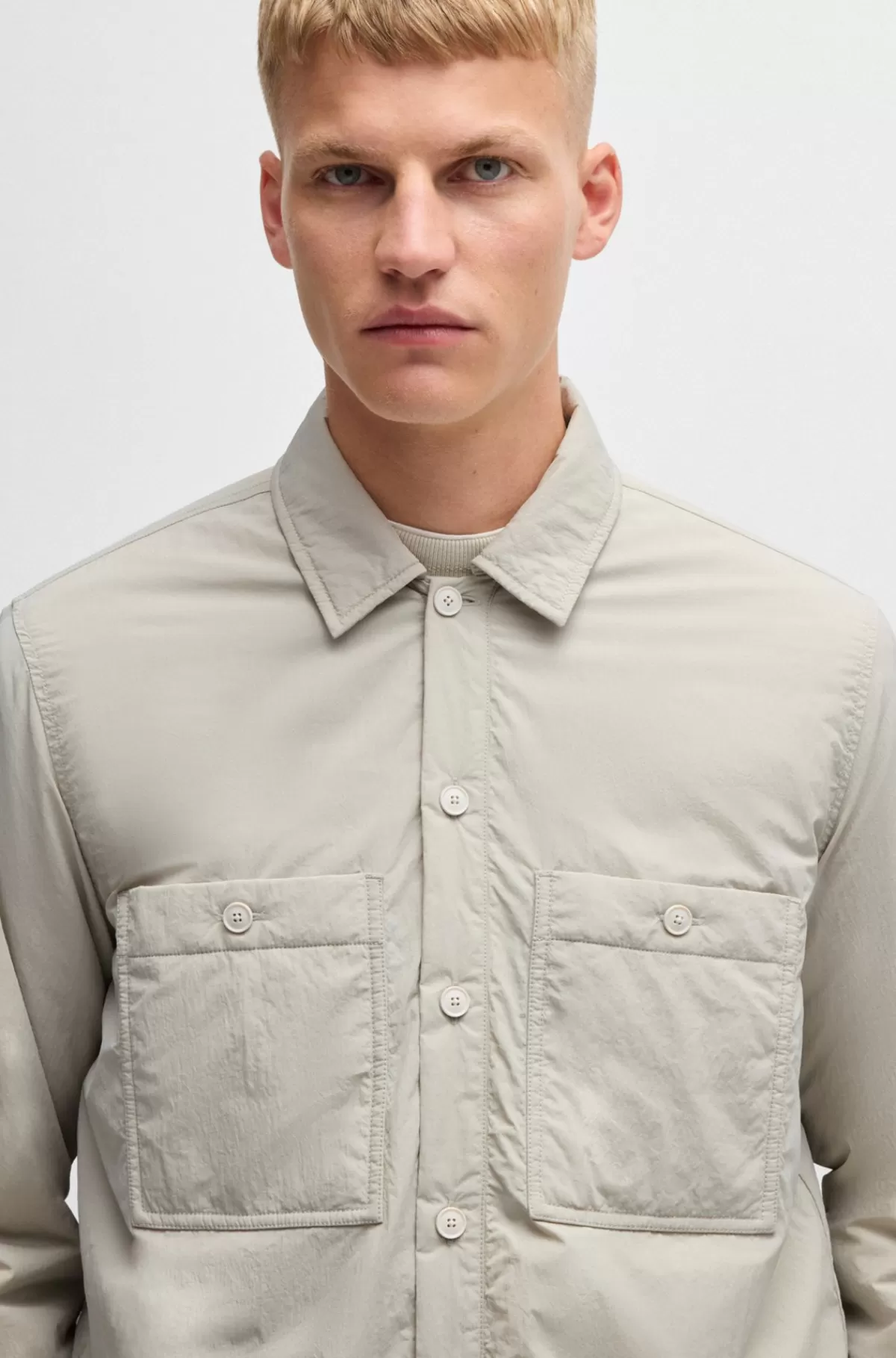 HUGO BOSS Yderskjorte I Oversize Fit Af Stof Med En Krøllet Tekstur Og Let Foring Lys beige Fashion