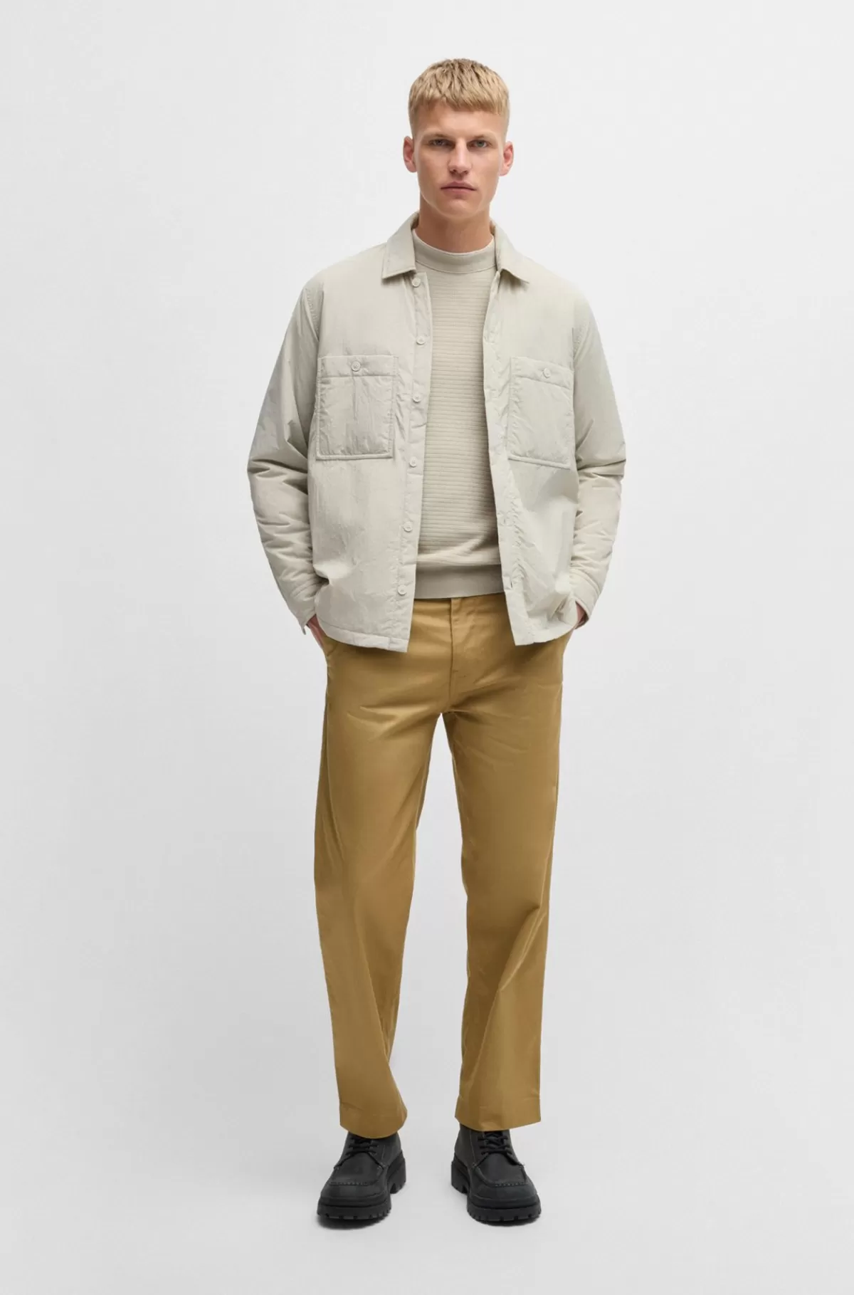 HUGO BOSS Yderskjorte I Oversize Fit Af Stof Med En Krøllet Tekstur Og Let Foring Lys beige Fashion