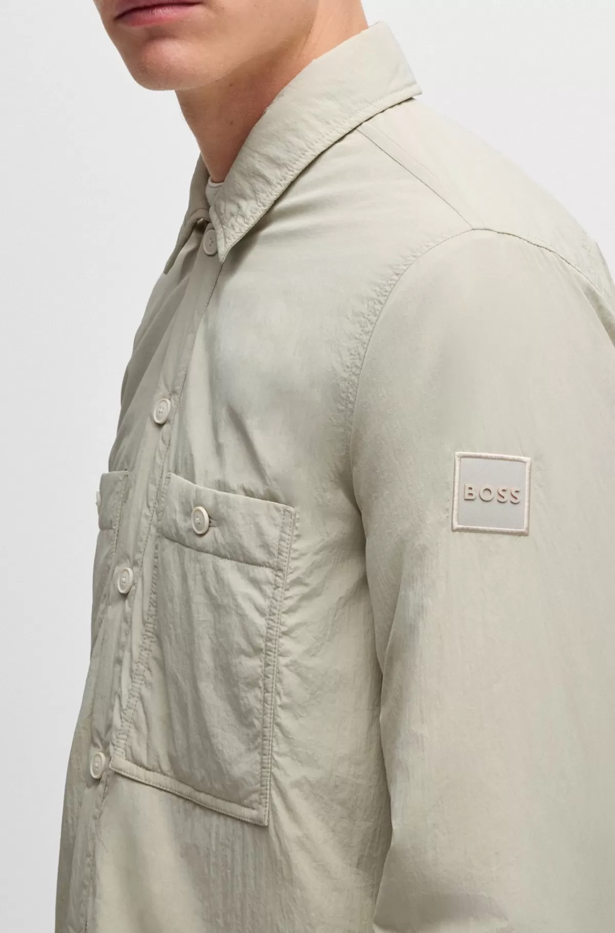 HUGO BOSS Yderskjorte I Oversize Fit Af Stof Med En Krøllet Tekstur Og Let Foring Lys beige Fashion