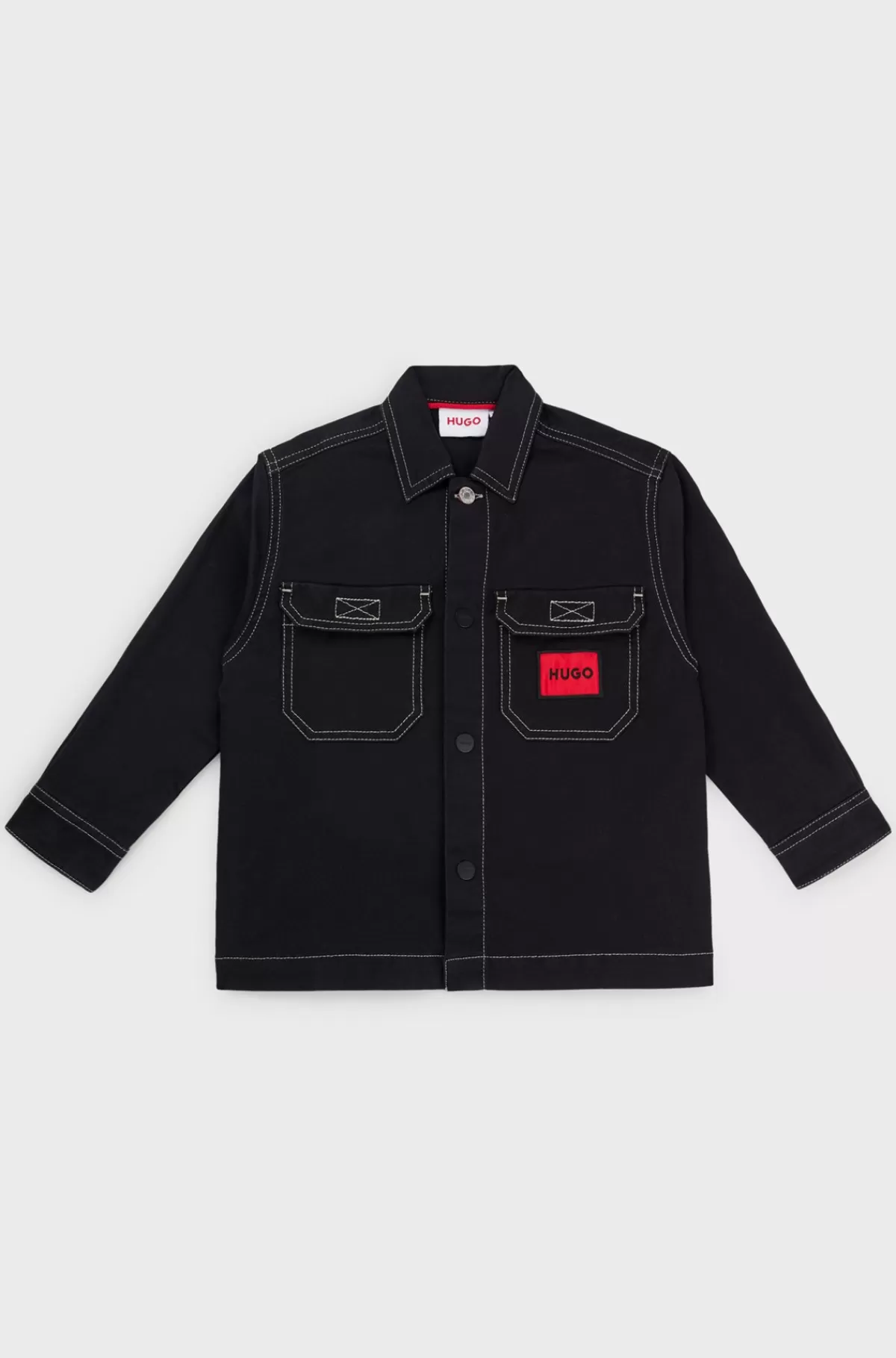 HUGO BOSS Yderskjorte I Strækbomuld Med Rødt Logomærke Til Børn Sort Best Sale